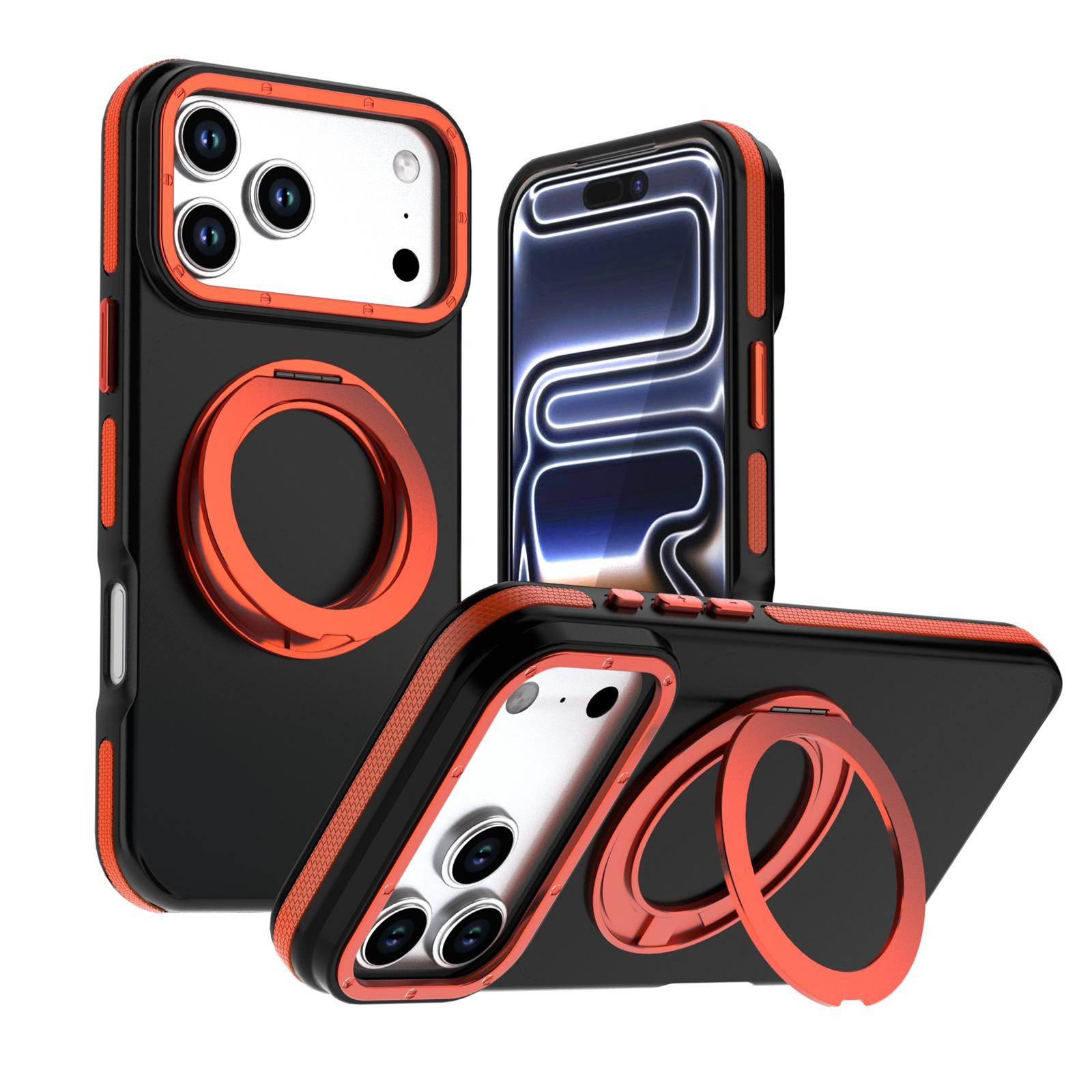 For iPhone 18 Pro Dual Color Skin Feel 360 Degree Rotation Holder Magnetic Phone Case(Orange) - Shopkiz.com