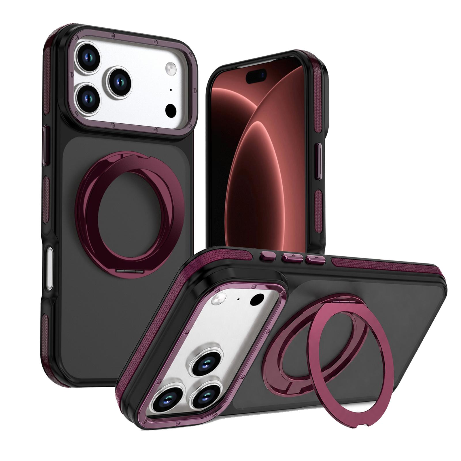 For iPhone 18 Pro Dual Color Skin Feel 360 Degree Rotation Holder Magnetic Phone Case(Cherry Red) - Shopkiz.com