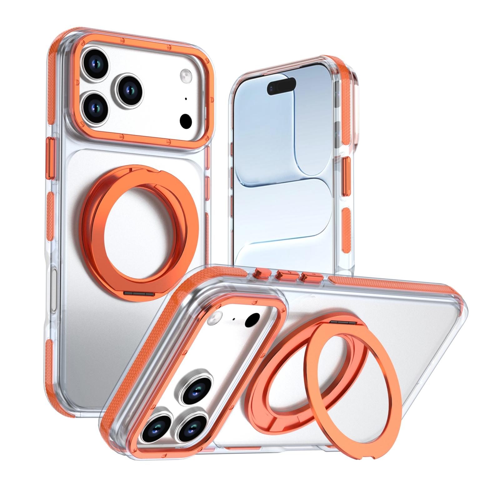 For iPhone 18 Pro Max Dual Color Clear 360 Degree Rotation Holder Magnetic Phone Case(Orange) - Shopkiz.com