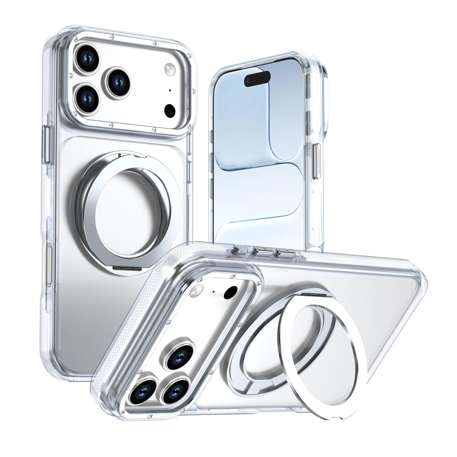 For iPhone 18 Pro Dual Color Clear 360 Degree Rotation Holder Magnetic Phone Case(White) - Shopkiz.com