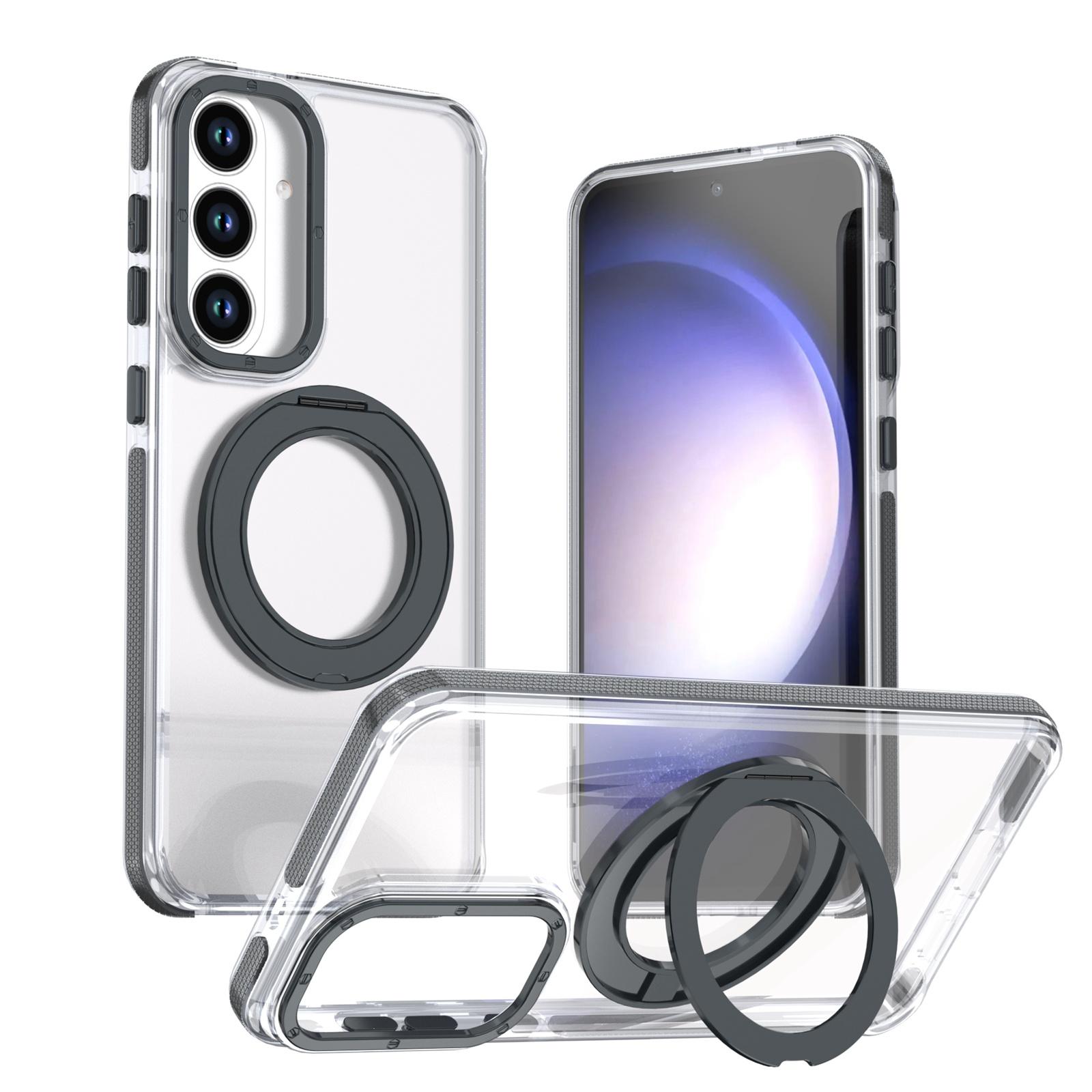 For Galaxy S26 FE 5G Dual Color Clear 360 Degree Rotation Holder Magnetic Phone Case(Black) - Shopkiz.com