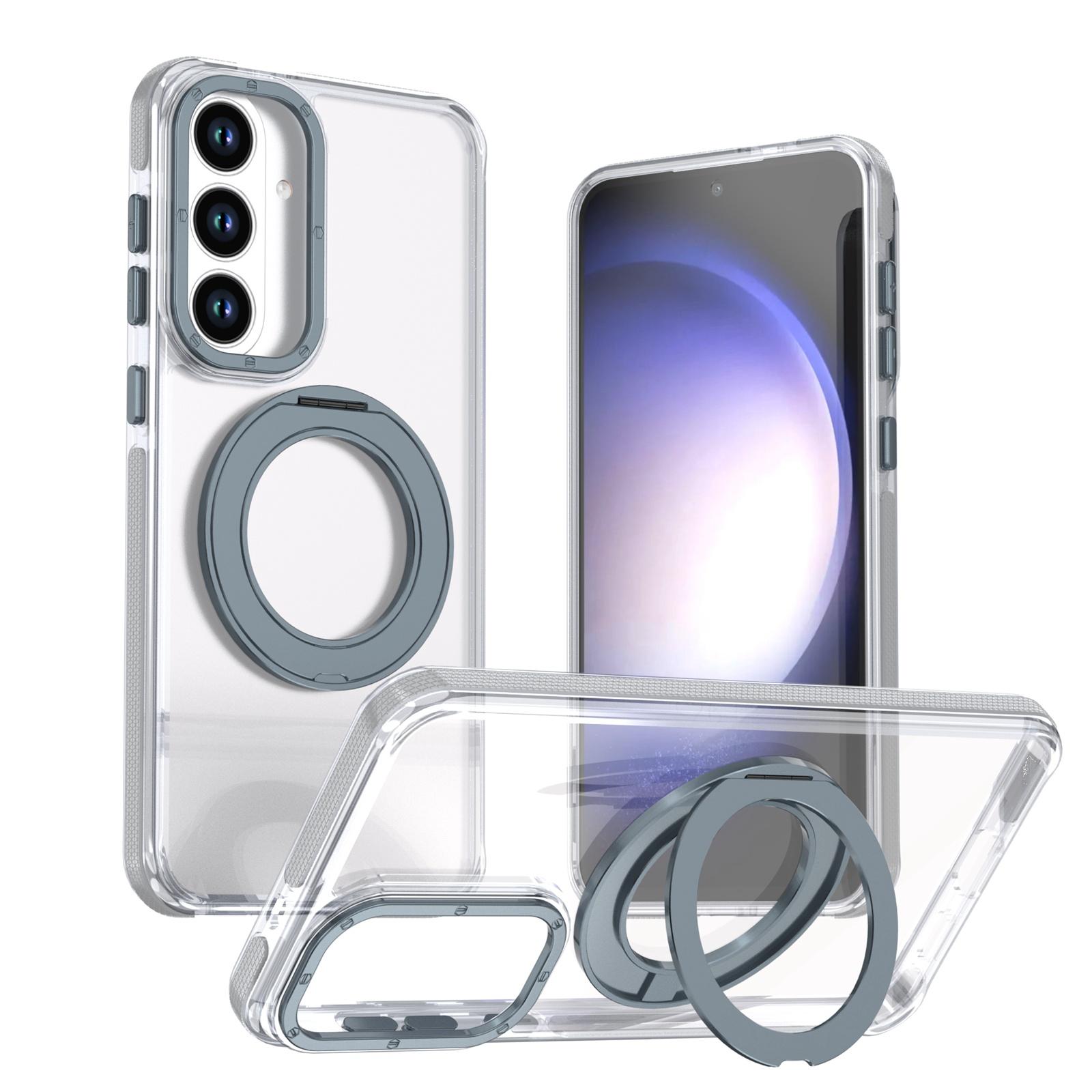 For Galaxy S26 FE 5G Dual Color Clear 360 Degree Rotation Holder Magnetic Phone Case(Grey) - Shopkiz.com