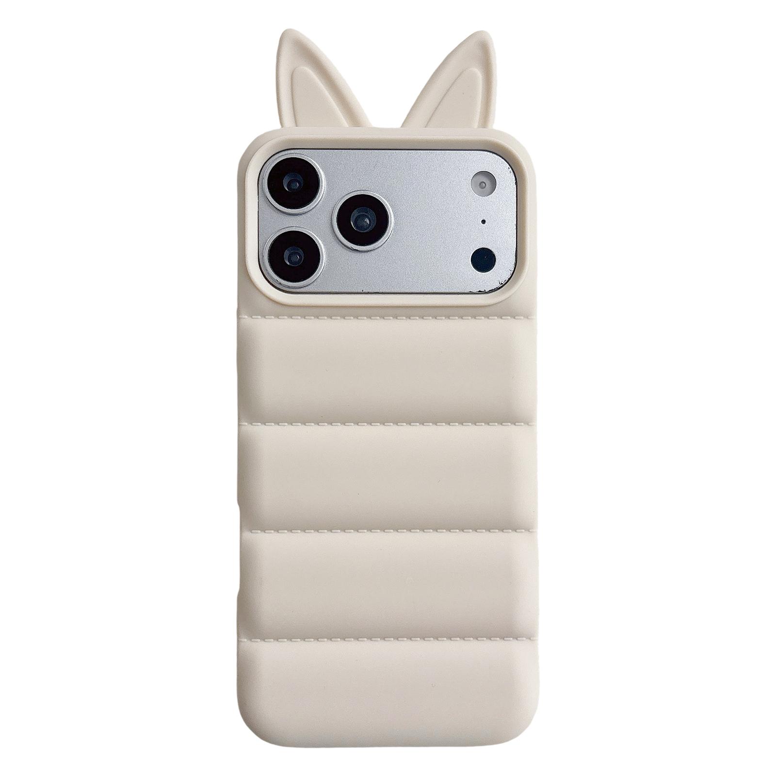For iPhone 17 Pro Foxs Ears Eiderdown TPU Phone Case(White) - Shopkiz.com