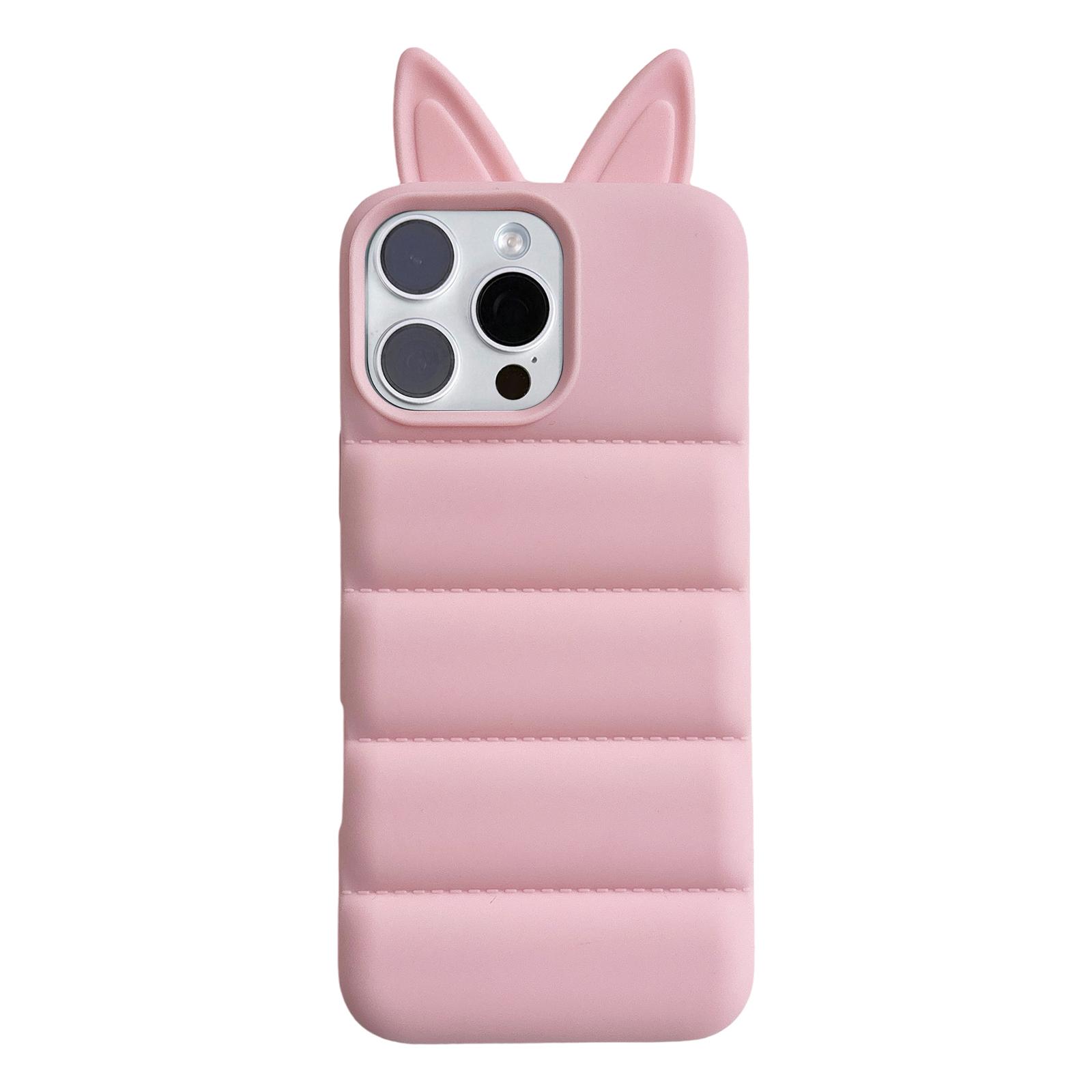 For iPhone 16 Pro Foxs Ears Eiderdown TPU Phone Case(Pink) - Shopkiz.com