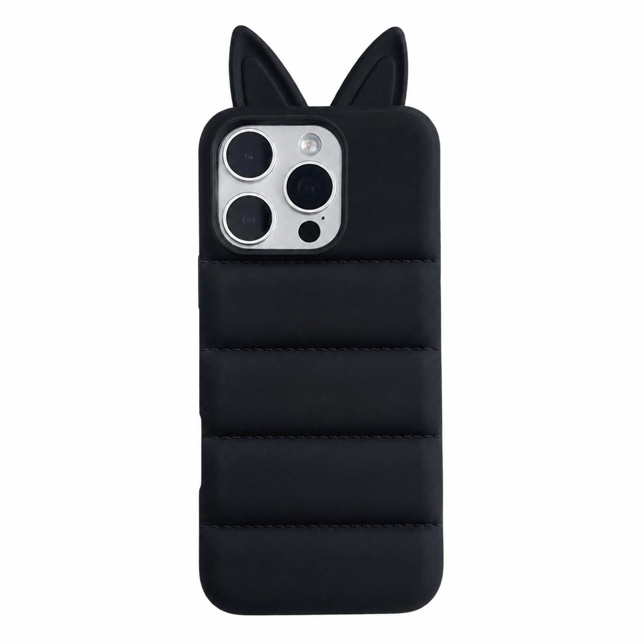 For iPhone 15 Pro Max Foxs Ears Eiderdown TPU Phone Case(Black) - Shopkiz.com