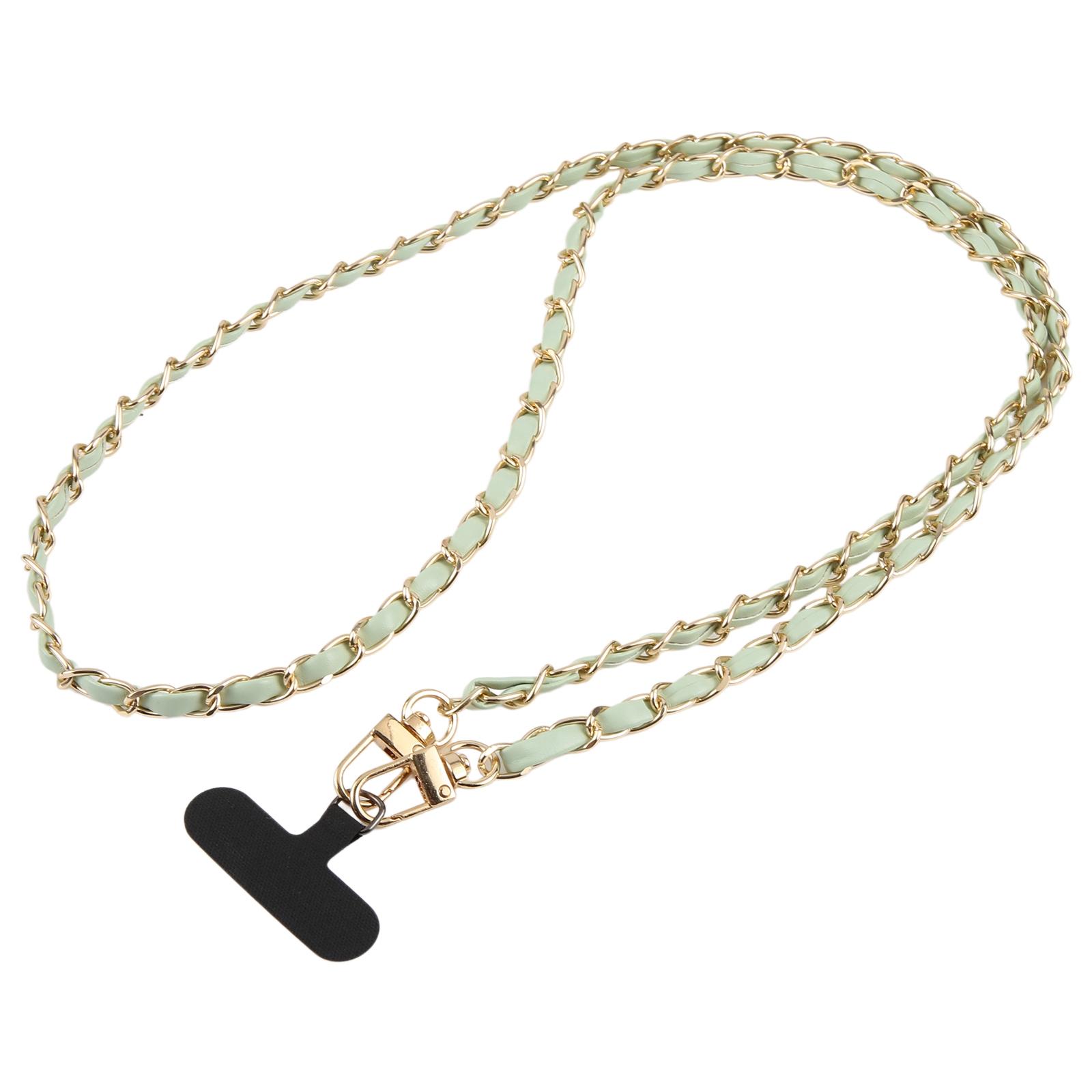 Adjustable Crossbody Phone Lanyard Faux Leather Metal Chain with Tether Pad, Length:120cm(Light Green) - Shopkiz.com