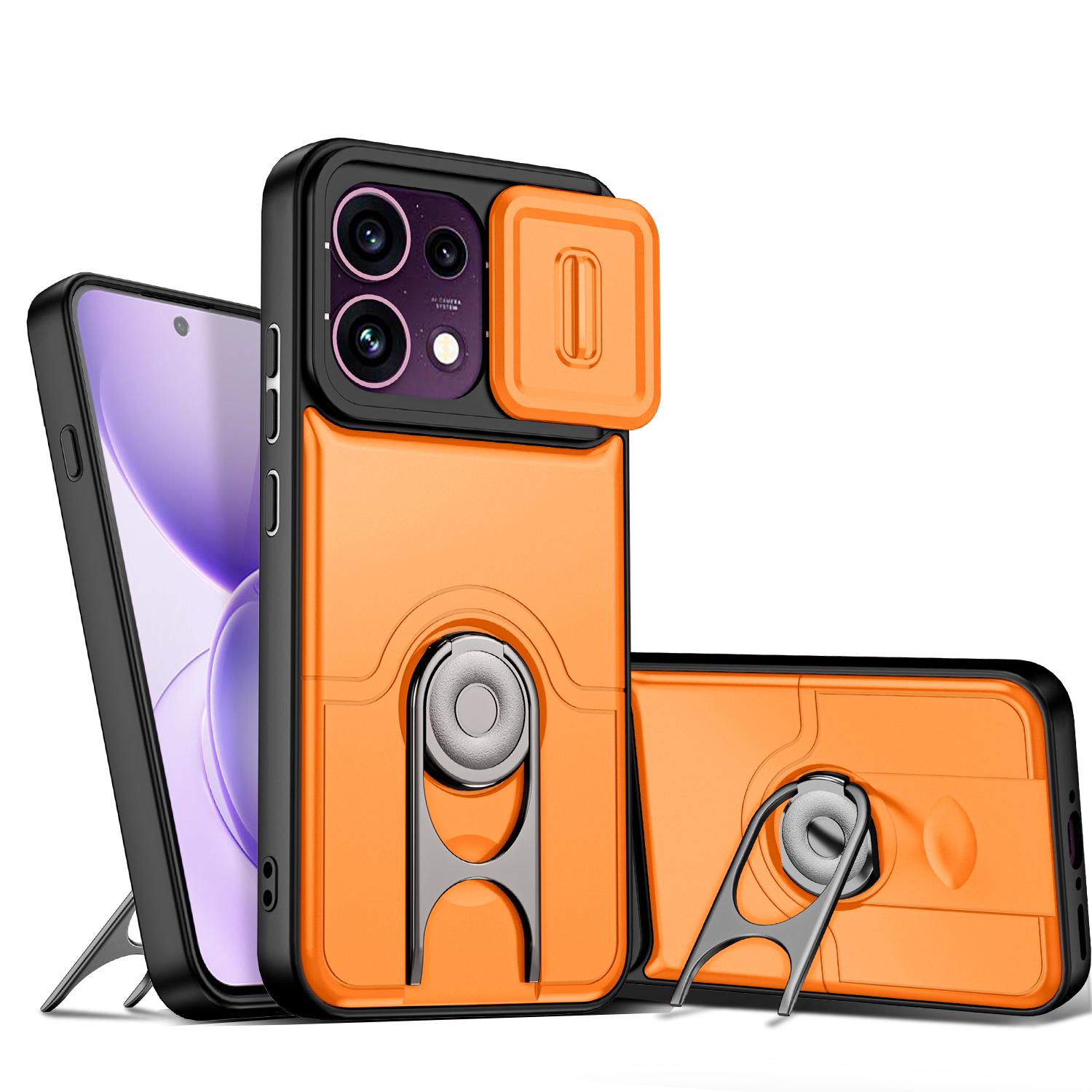 For OPPO Reno16 F 5G Global Sliding Camera Cover 2 in 1 Rotating Holder Air Bag Shockproof Phone Case(Orange) - Shopkiz.com