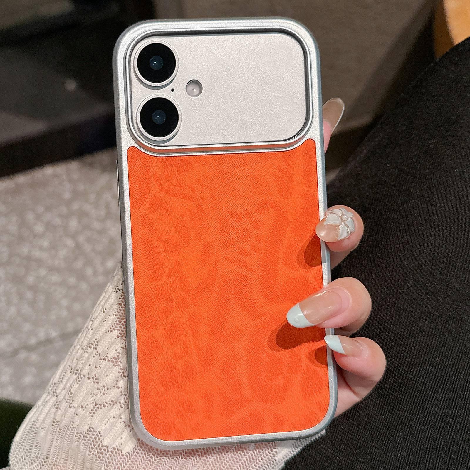 For iPhone 17 Leopard Print Electroplated Large Window Phone Case(Orange) - Shopkiz.com