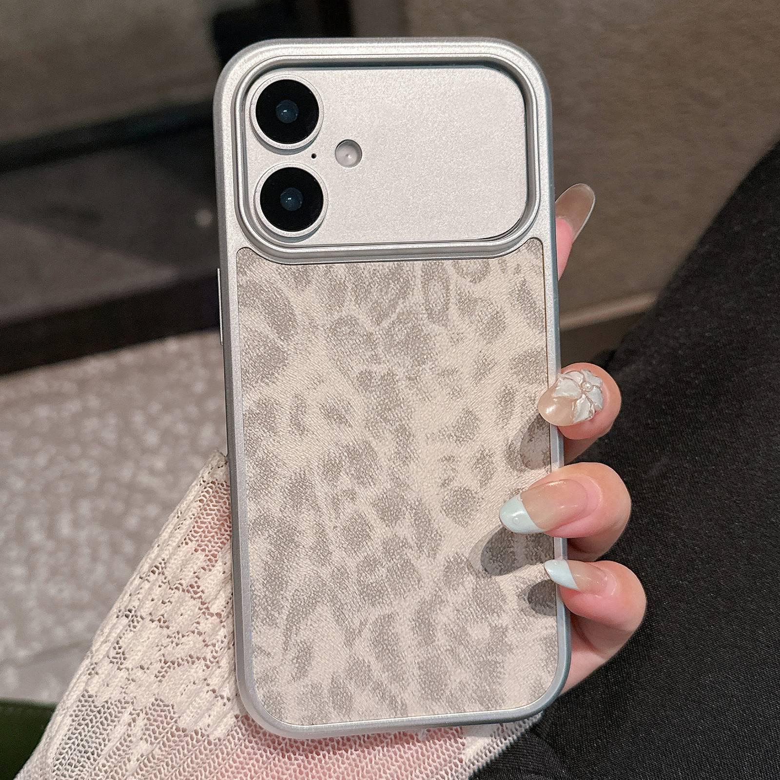 For iPhone 17 Leopard Print Electroplated Large Window Phone Case(Light Grey) - Shopkiz.com