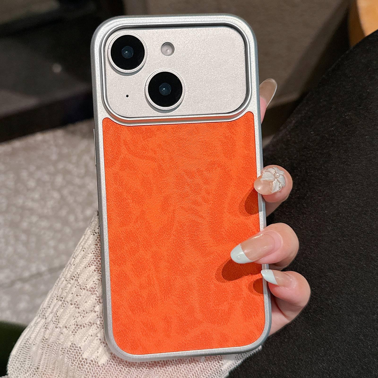 For iPhone 14 Leopard Print Electroplated Large Window Phone Case(Orange) - Shopkiz.com
