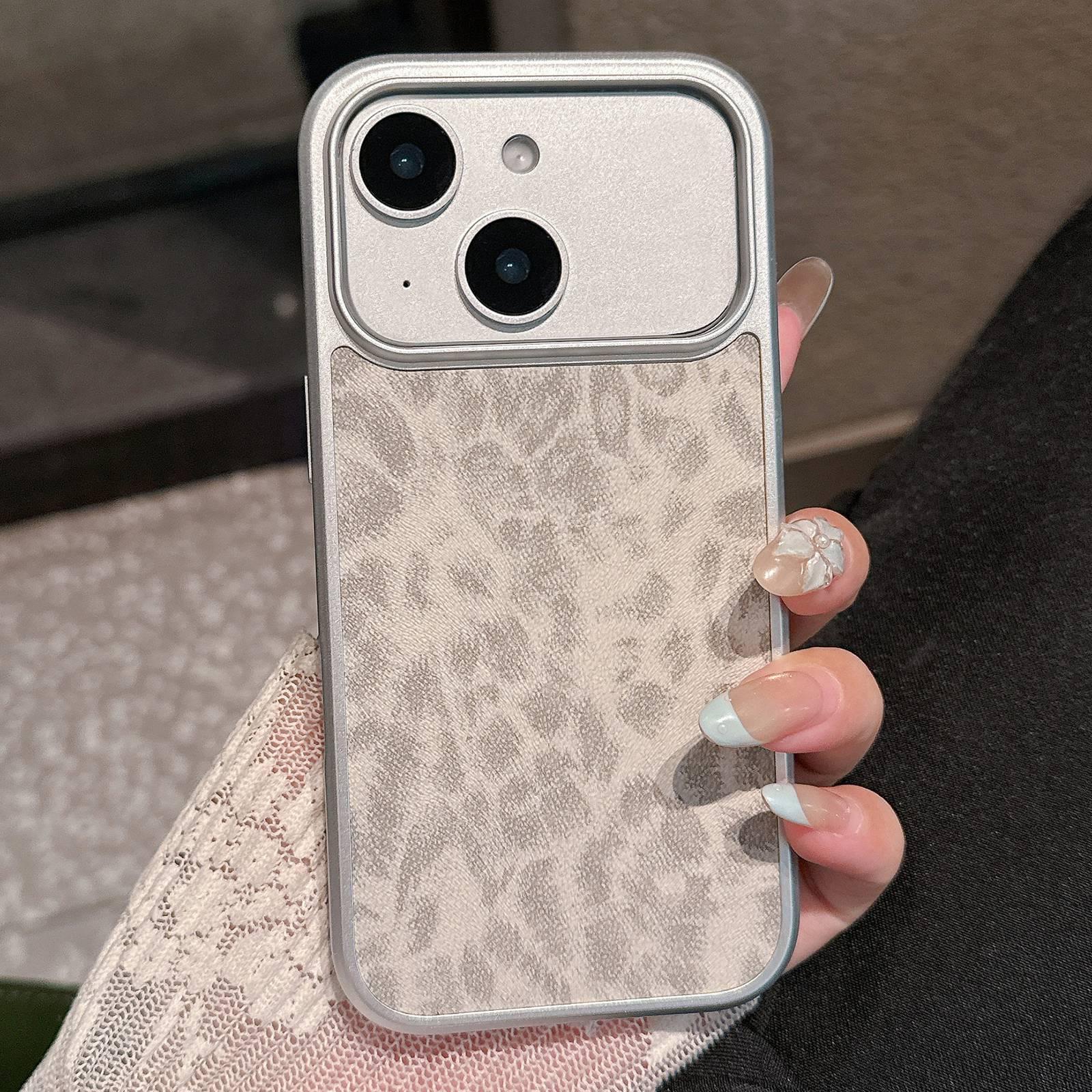 For iPhone 14 Leopard Print Electroplated Large Window Phone Case(Light Grey) - Shopkiz.com