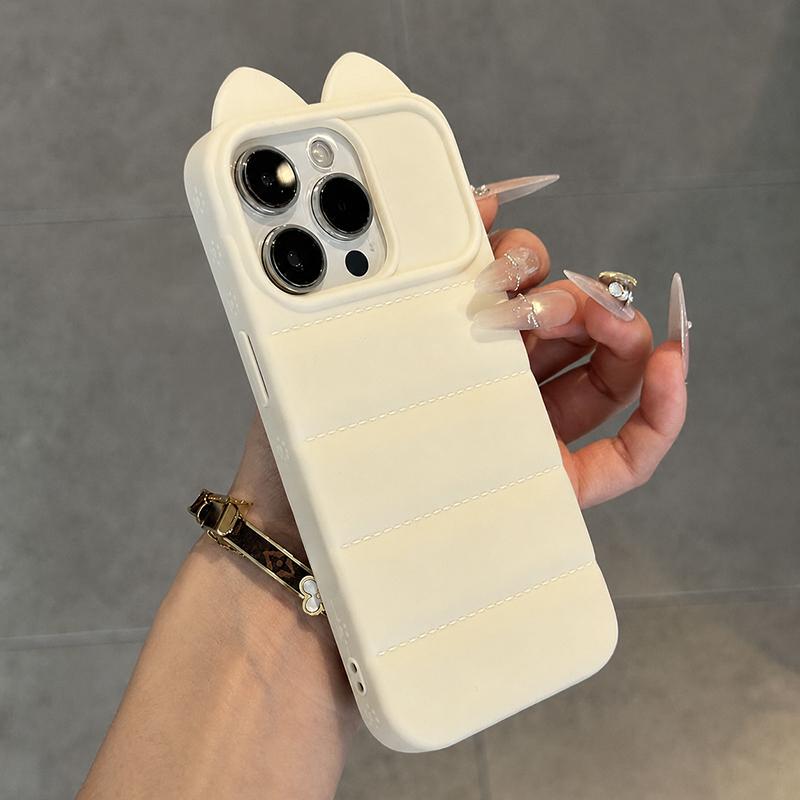 For iPhone 13 Pro Max Cute 3D Cat Ear Silicone Shockproof Phone Case(White) - Shopkiz.com