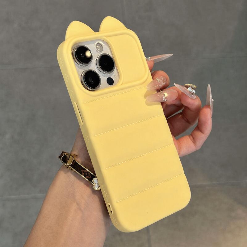 For iPhone 13 Pro Cute 3D Cat Ear Silicone Shockproof Phone Case(Yellow) - Shopkiz.com