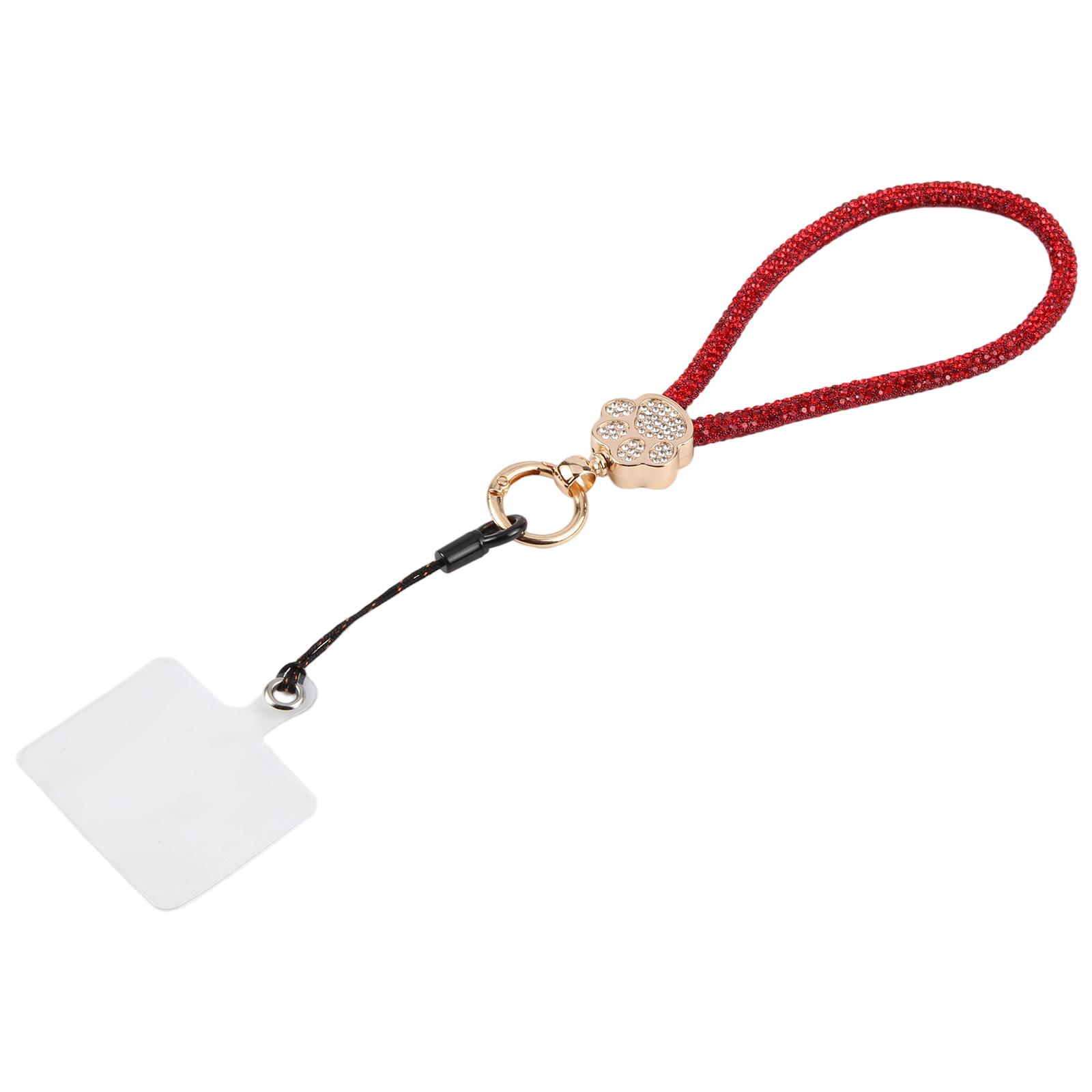 Cat Paw Rhinestones Phone Charm Wrist Strap with Tether Pad for Women Girls(Red) - Shopkiz.com