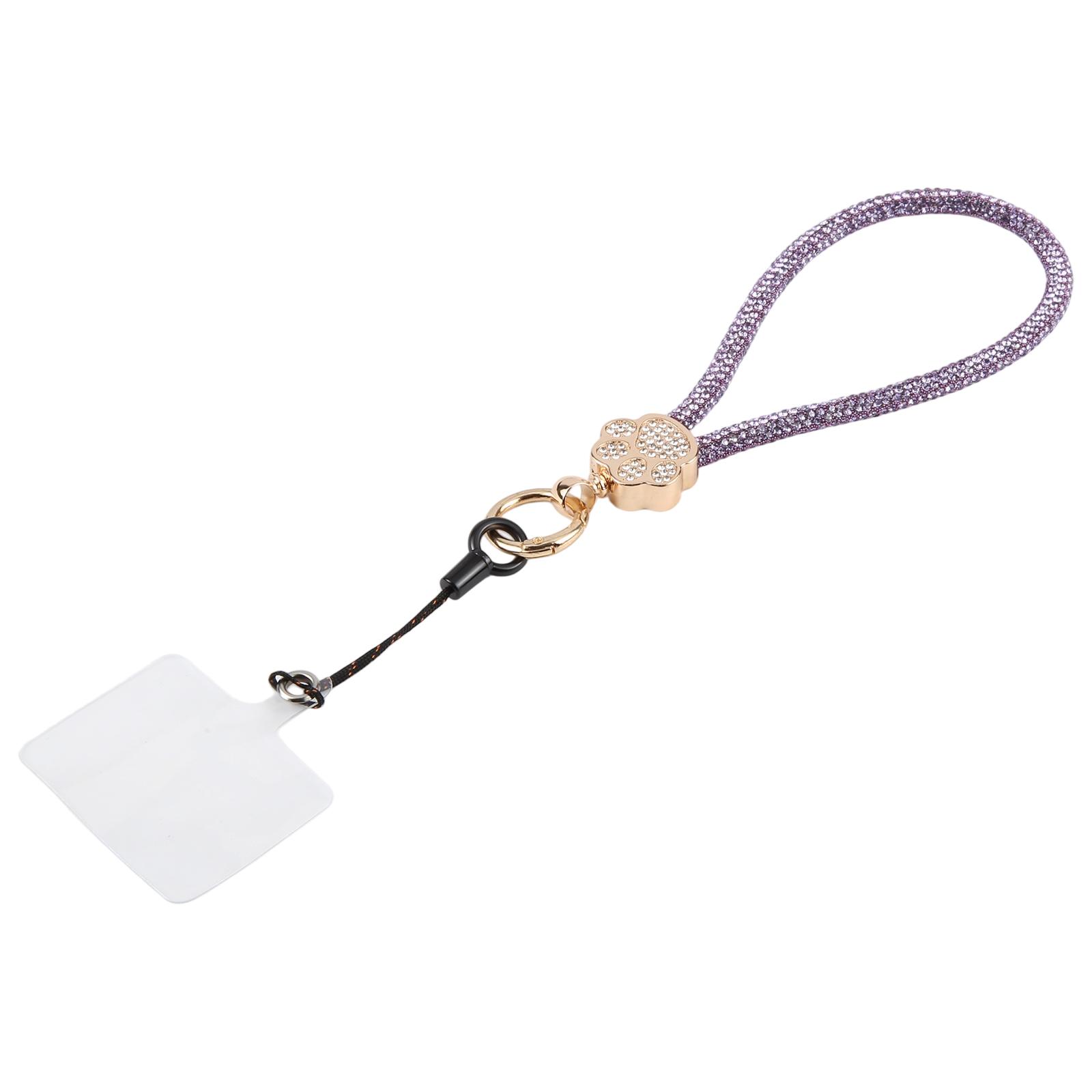Cat Paw Rhinestones Phone Charm Wrist Strap with Tether Pad for Women Girls(Light Purple) - Shopkiz.com
