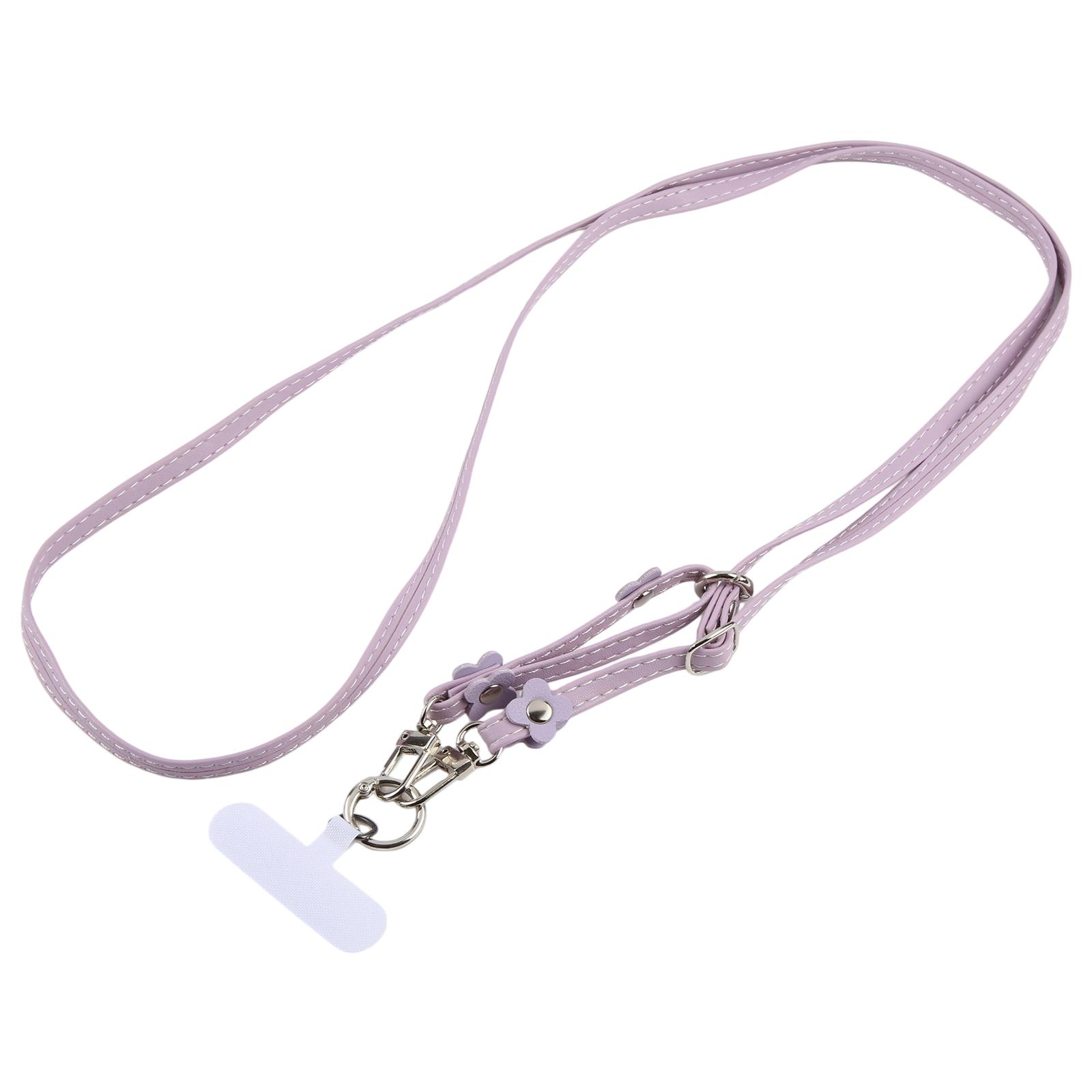 Floral Decor Adjustable Leather Strap Phone Lanyard with Tether Pad for Unisex(Purple) - Shopkiz.com