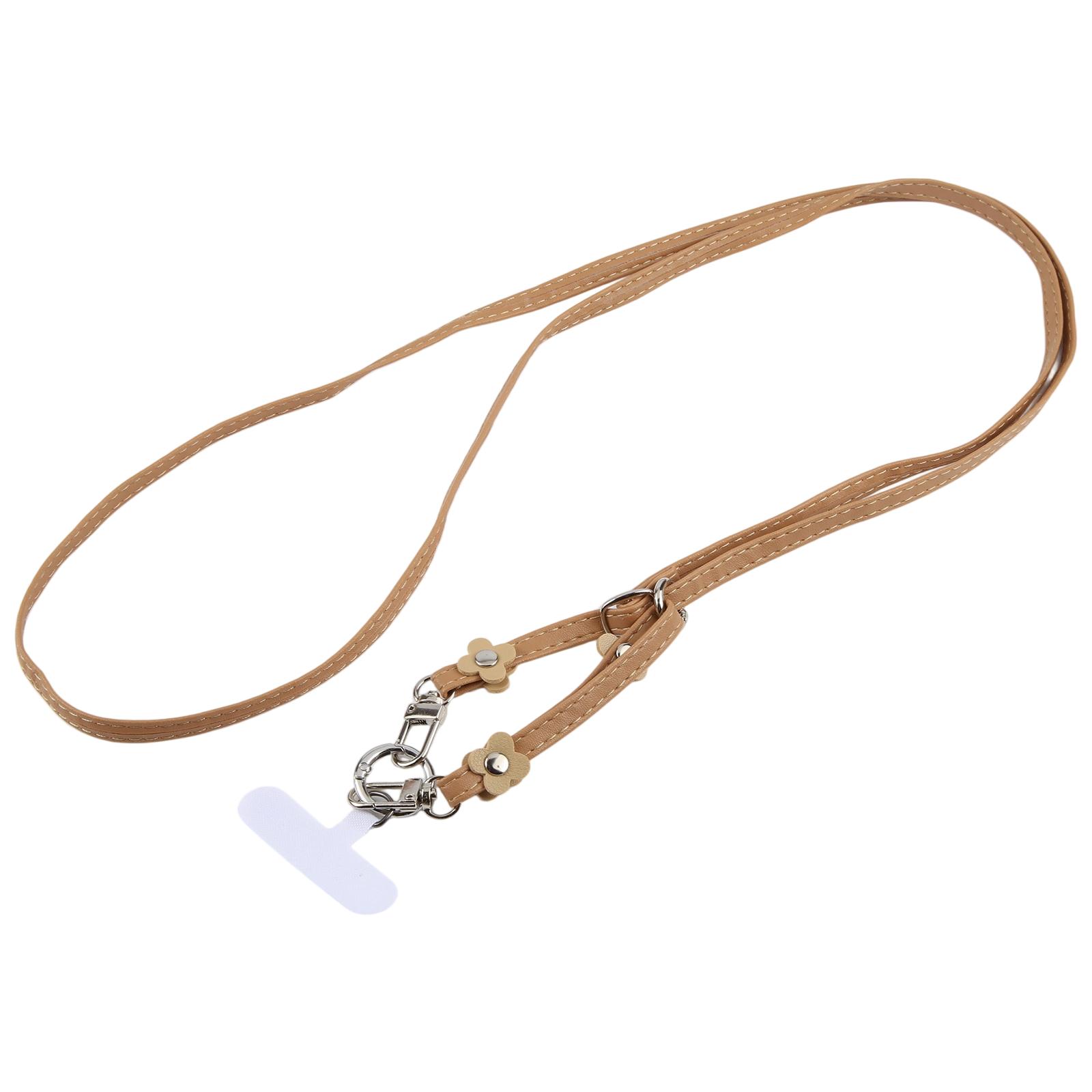 Floral Decor Adjustable Leather Strap Phone Lanyard with Tether Pad for Unisex(Khaki) - Shopkiz.com