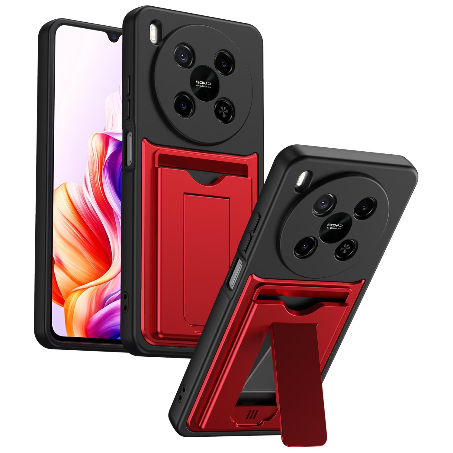 For ZTE Blade V70 Max Card Holder Series Sliding Lens Cover PC Hybrid TPU Phone Case(Red) - Shopkiz.com