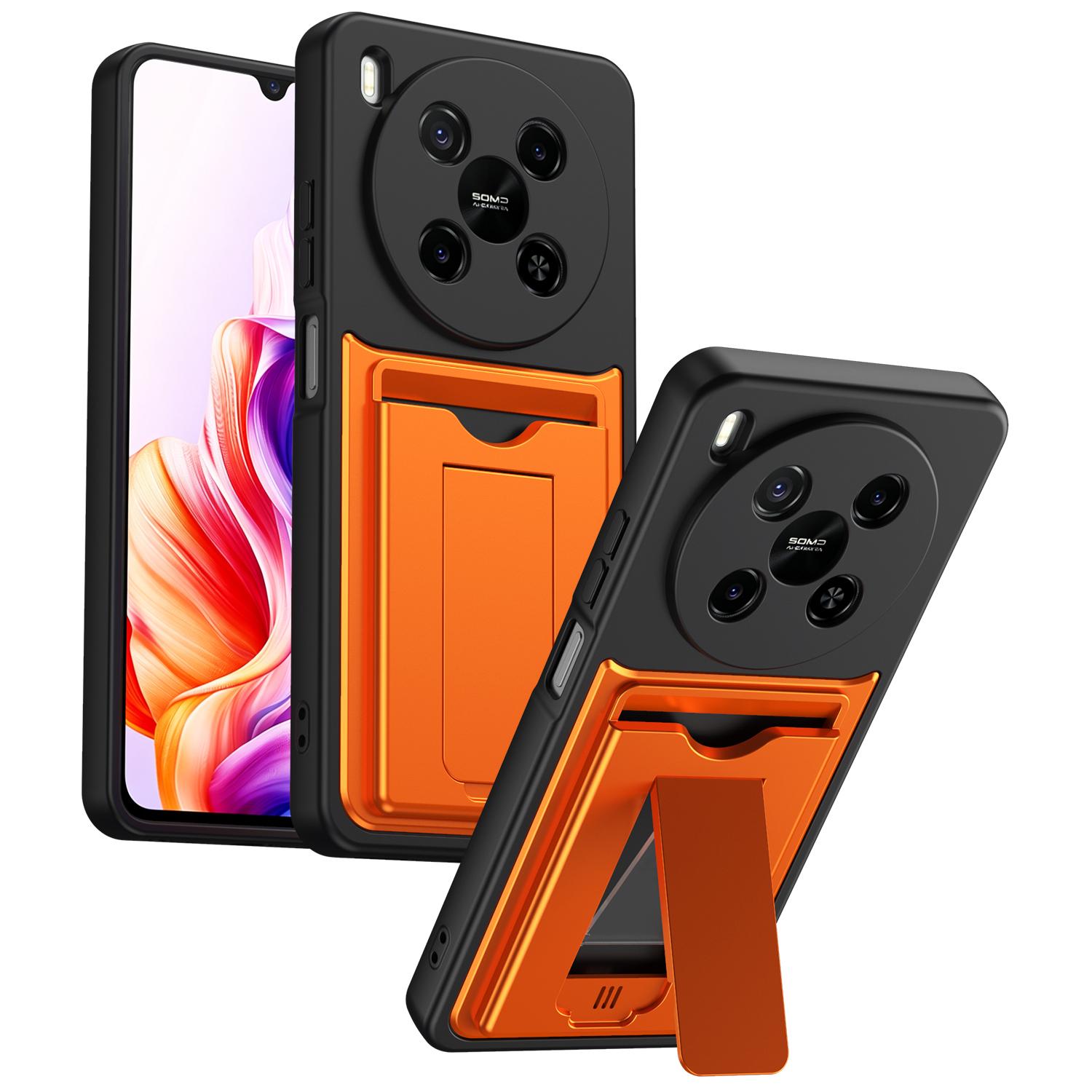 For ZTE Blade V70 Max Card Holder Series Sliding Lens Cover PC Hybrid TPU Phone Case(Orange) - Shopkiz.com