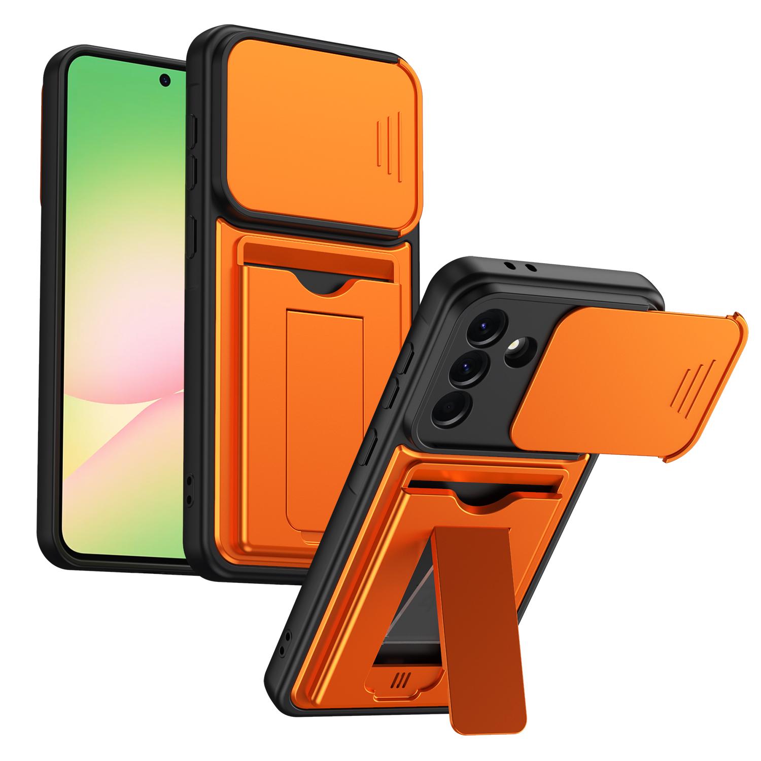 For ZTE Blade V80 Max Card Holder Series Sliding Lens Cover PC Hybrid TPU Phone Case(Orange) - Shopkiz.com