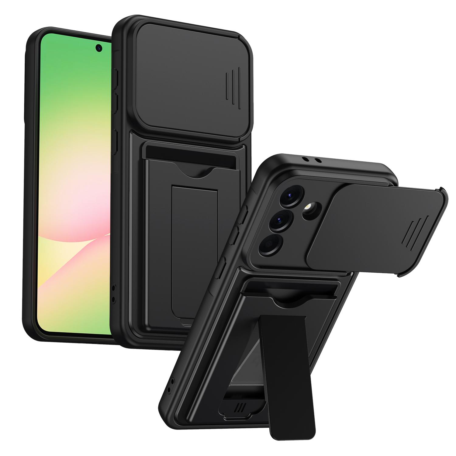 For ZTE Blade V80 Max Card Holder Series Sliding Lens Cover PC Hybrid TPU Phone Case(Black) - Shopkiz.com