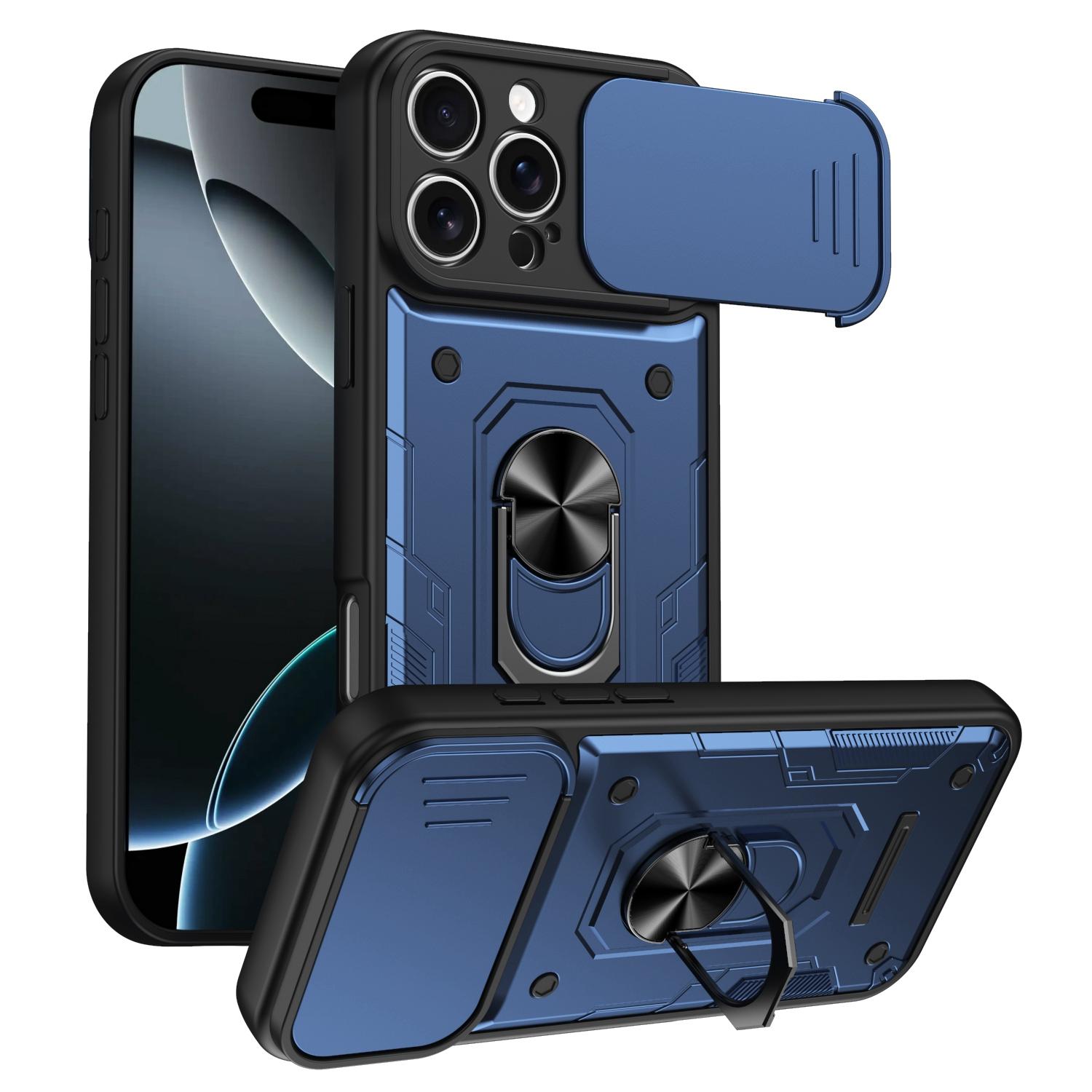 For iPhone 16 Pro Max Nanshan Armor Sliding Camshield Ring Holder Phone Case(Blue) - Shopkiz.com