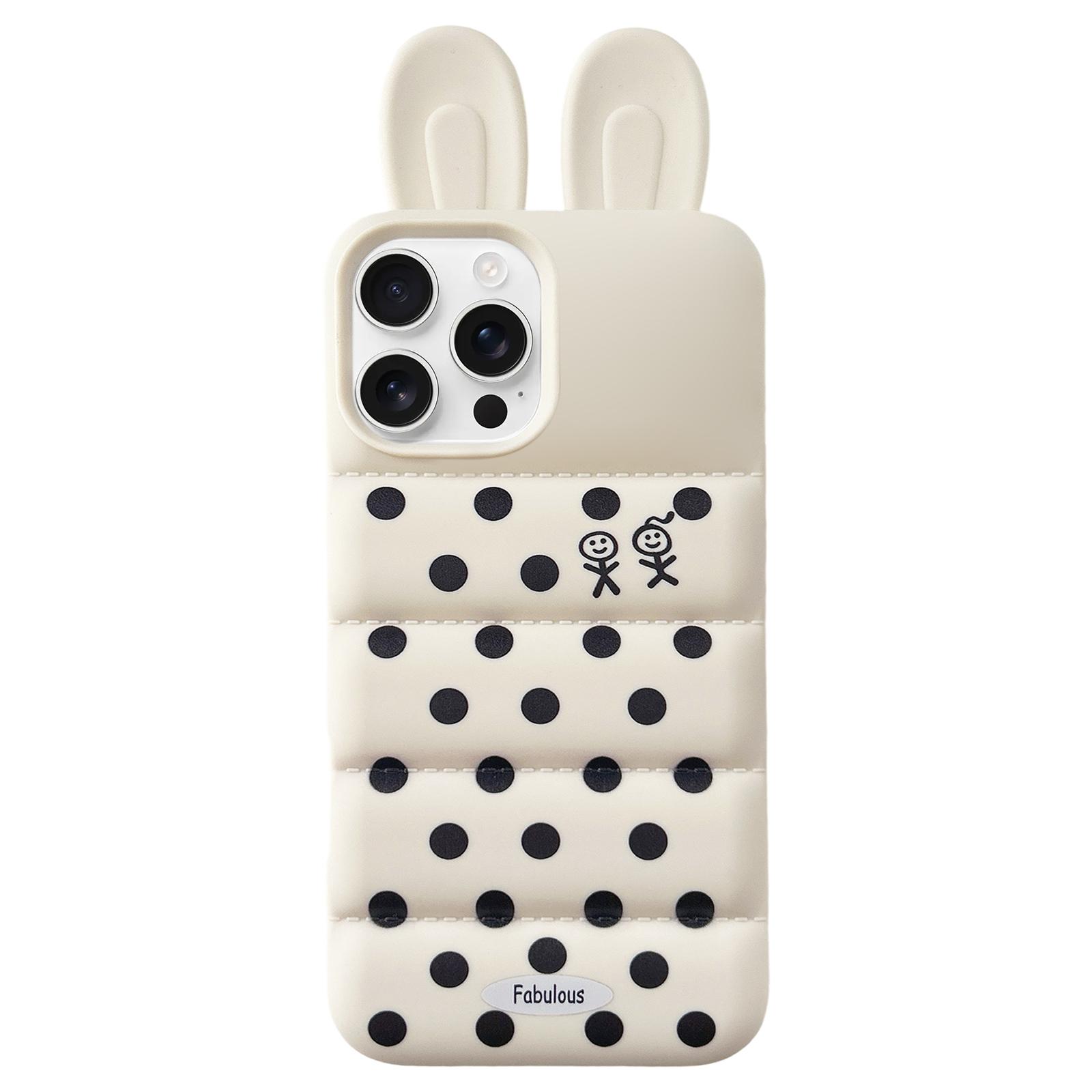 For iPhone 12 Pro Max Bunny Ears Puffer Dots Figure TPU Phone Case(White) - Shopkiz.com