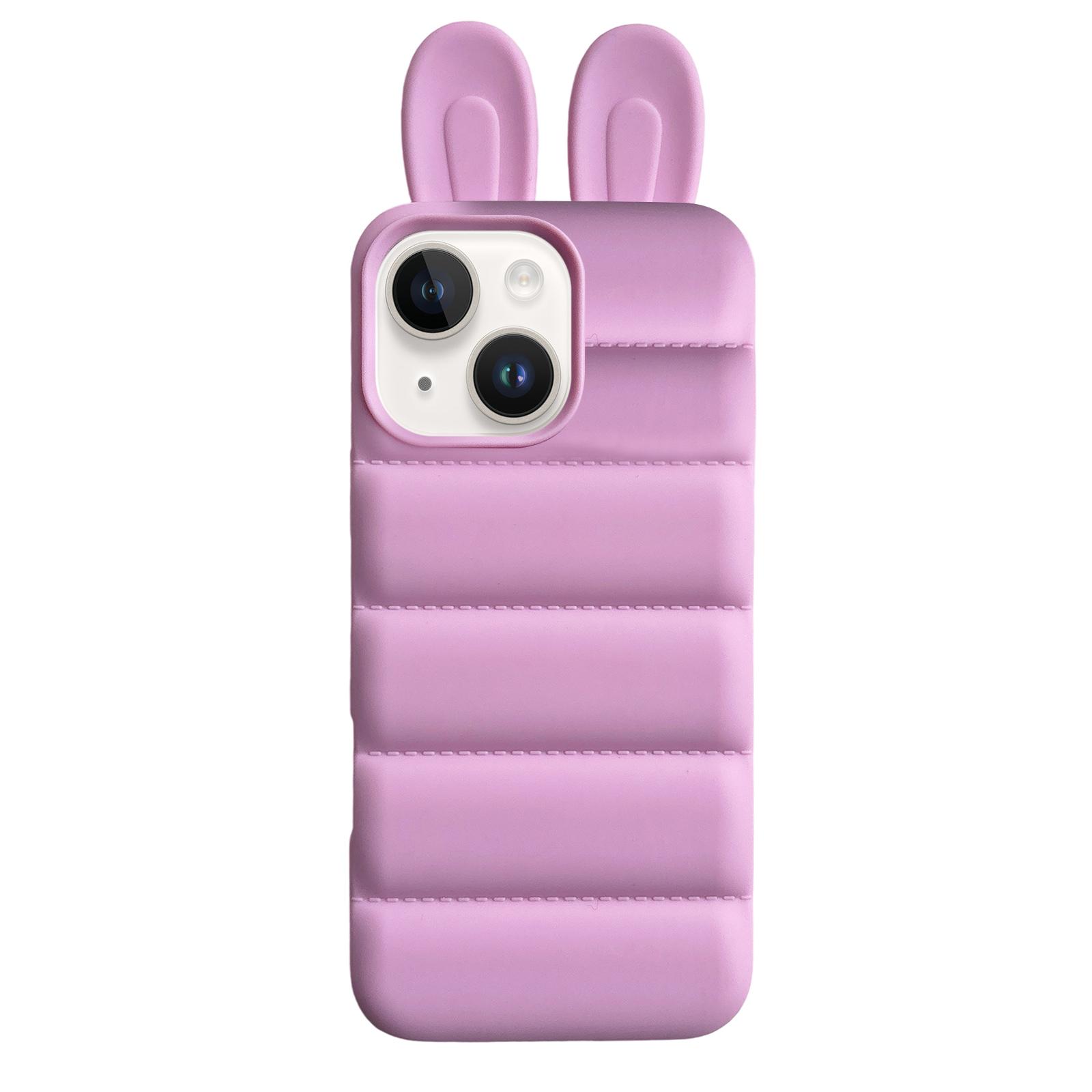 For iPhone 14 Bunny Ears Puffer TPU Phone Case(Rose Red) - Shopkiz.com