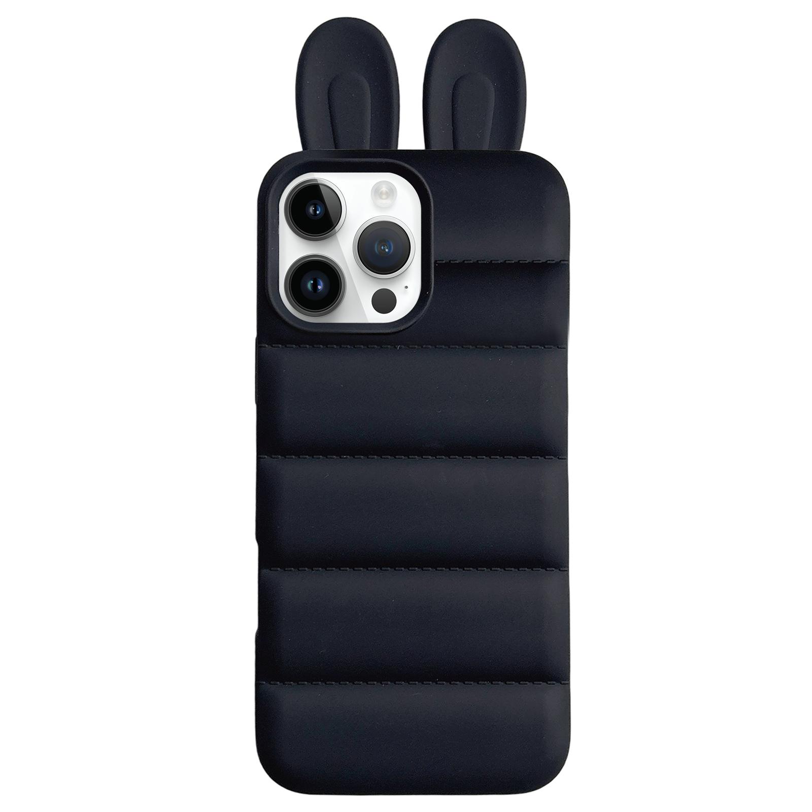 For iPhone 14 Pro Bunny Ears Puffer TPU Phone Case(Black) - Shopkiz.com