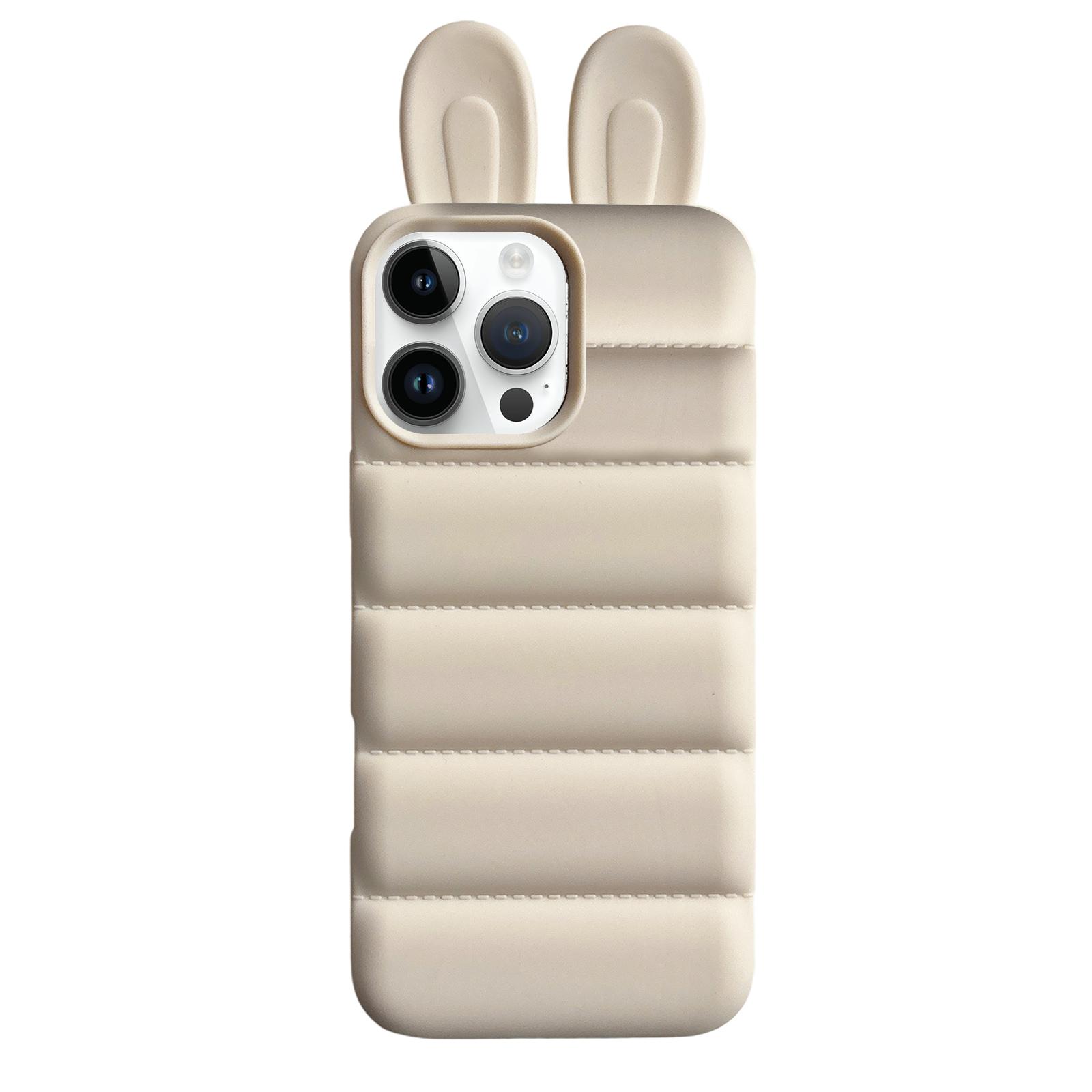 For iPhone 12 Pro Max Bunny Ears Puffer TPU Phone Case(White) - Shopkiz.com