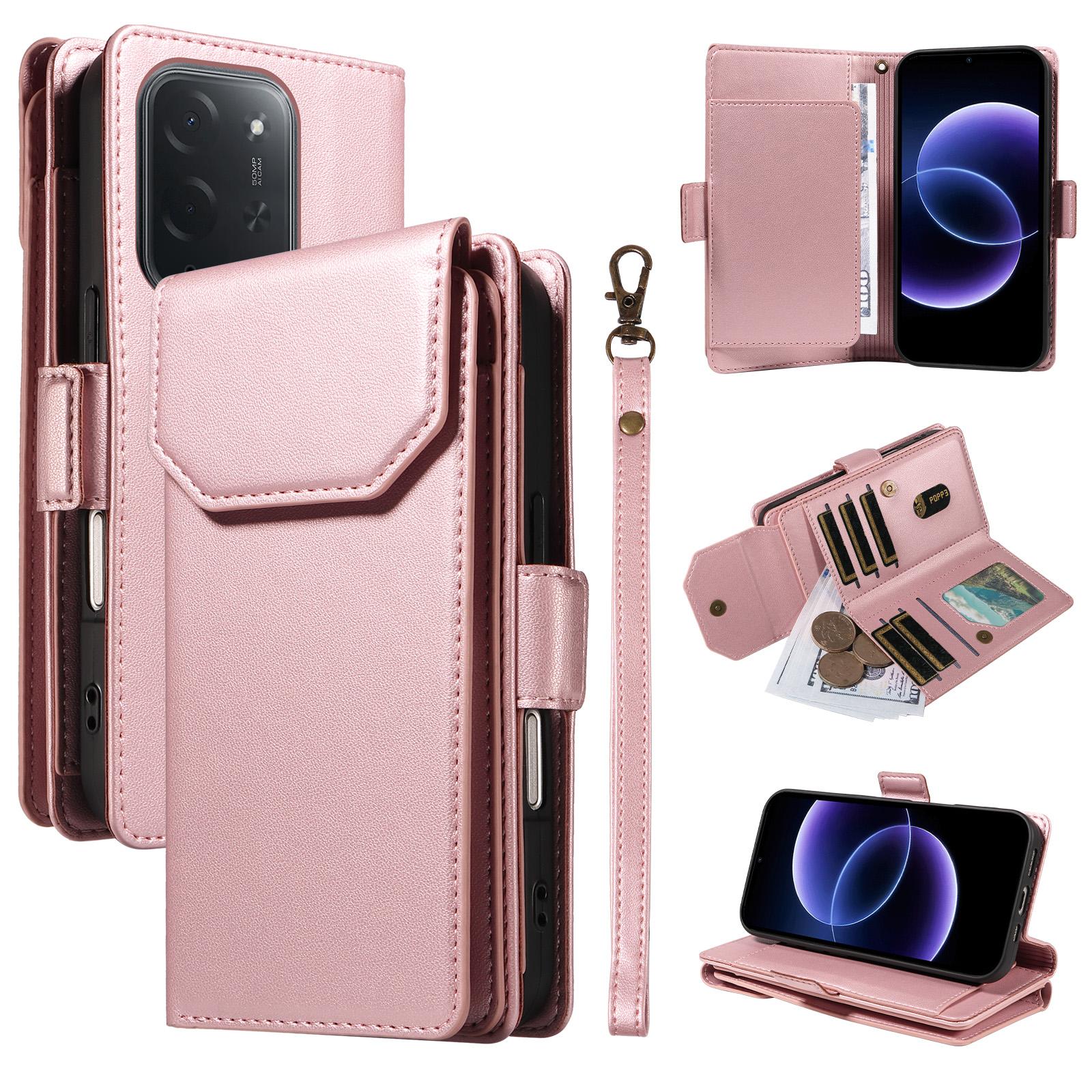 For Xiaomi Poco C95 Pro Multi Card Wallet Leather Phone Case with Strap(Rose Gold) - Shopkiz.com
