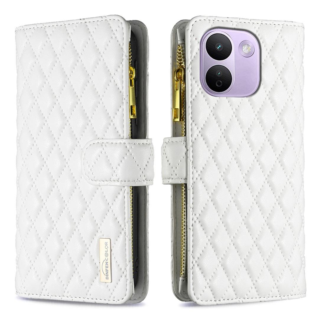 For Redmi Note 17 Pro+ 5G Global 163mm Diamond Lattice Zipper Wallet Leather Flip Phone Case(White) - Shopkiz.com