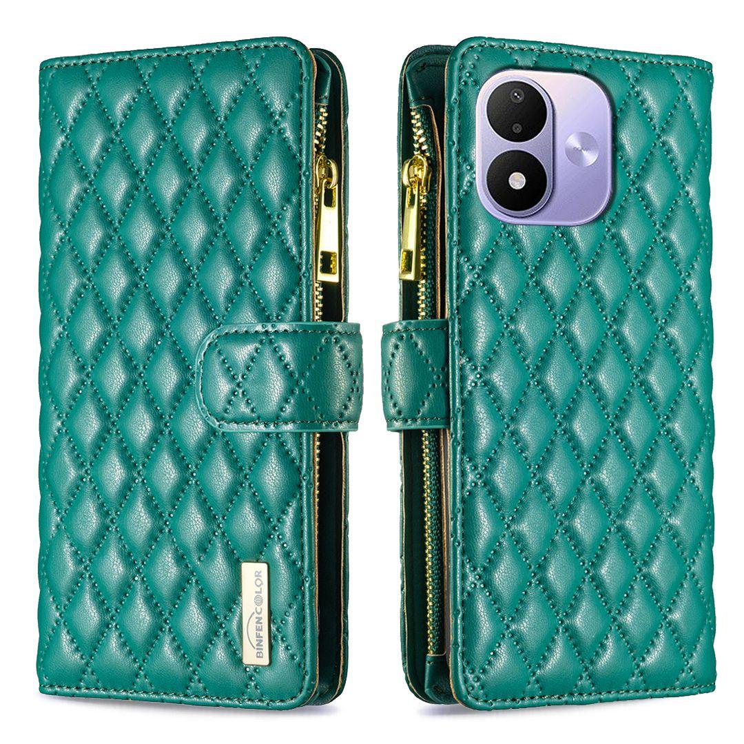 For Redmi Note 17 4G Global 171mm Diamond Lattice Zipper Wallet Leather Flip Phone Case(Green) - Shopkiz.com