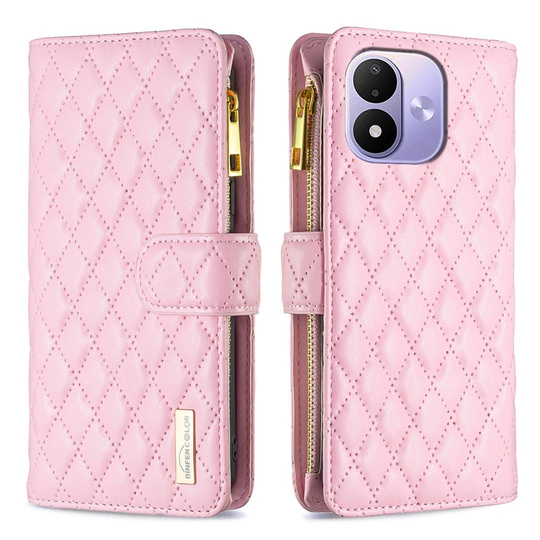 For Redmi Note 17 4G Global 171mm Diamond Lattice Zipper Wallet Leather Flip Phone Case(Pink) - Shopkiz.com