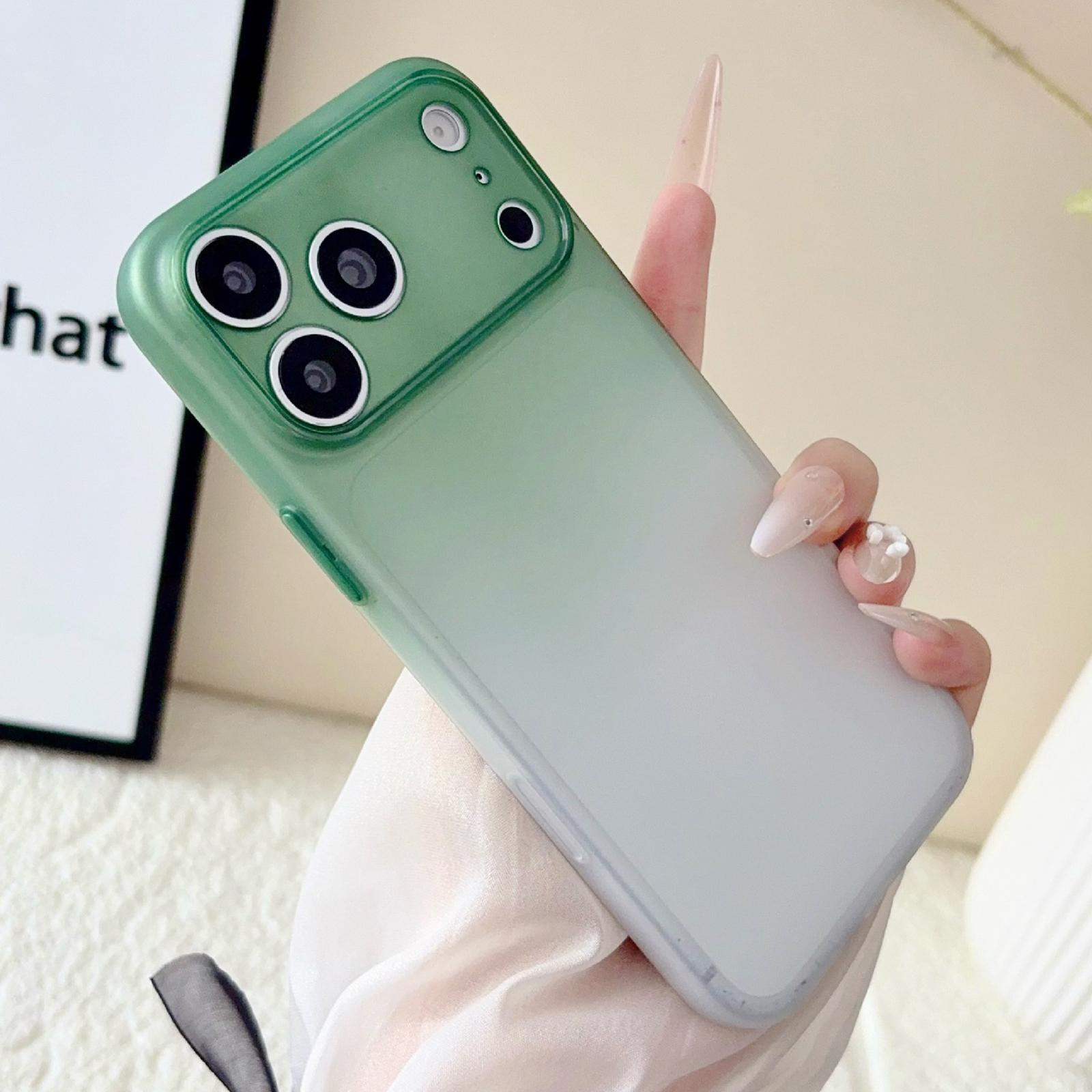 For iPhone 17 Pro Max Gradient Frosted TPU Full Coverage Phone Case(Green White) - Shopkiz.com