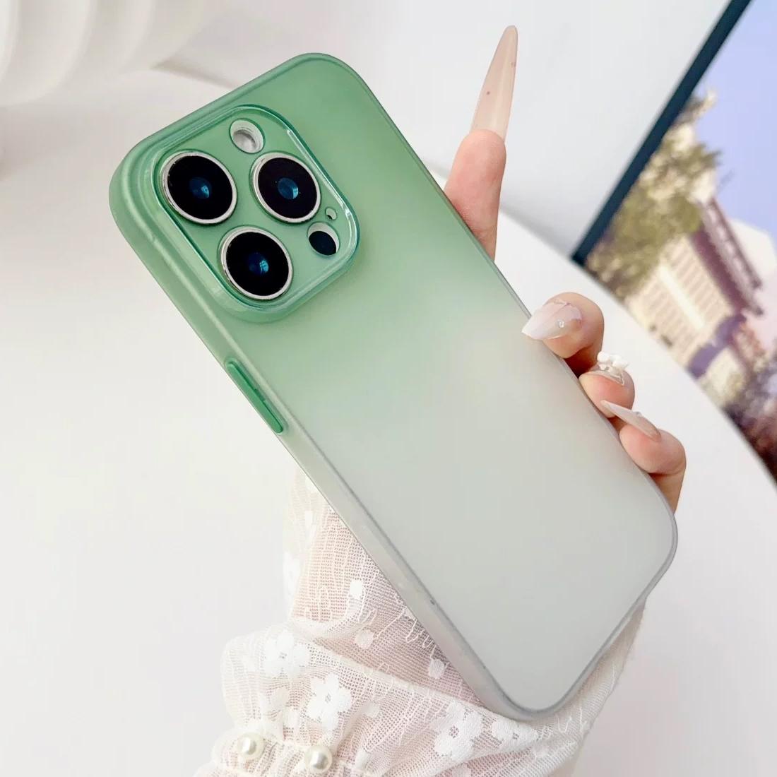 For iPhone 16 Pro Gradient Frosted TPU Full Coverage Phone Case(Green White) - Shopkiz.com