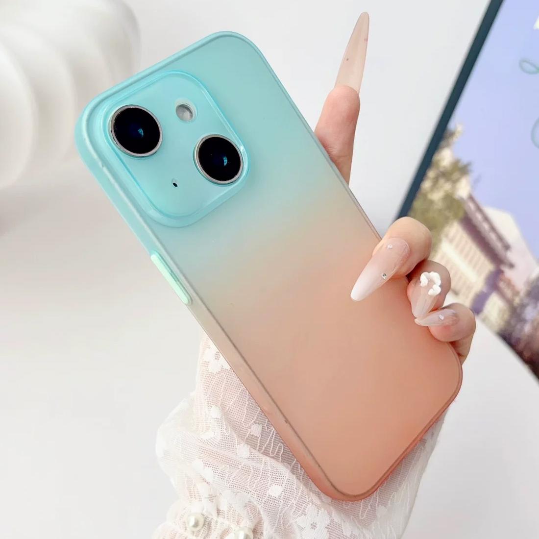 For iPhone 14 Gradient Frosted TPU Full Coverage Phone Case(Blue Orange) - Shopkiz.com