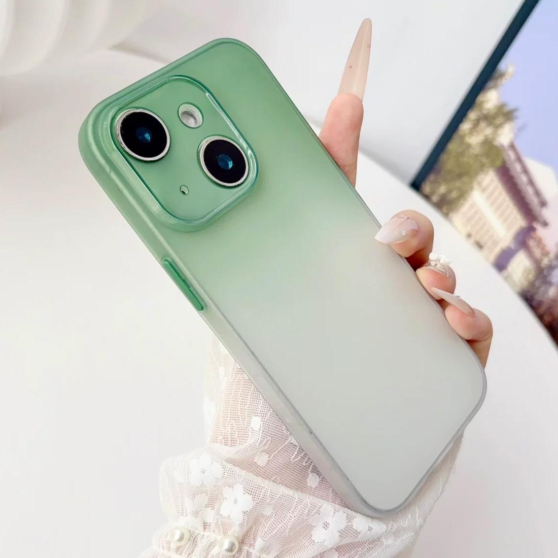 For iPhone 13 Gradient Frosted TPU Full Coverage Phone Case(Green White) - Shopkiz.com
