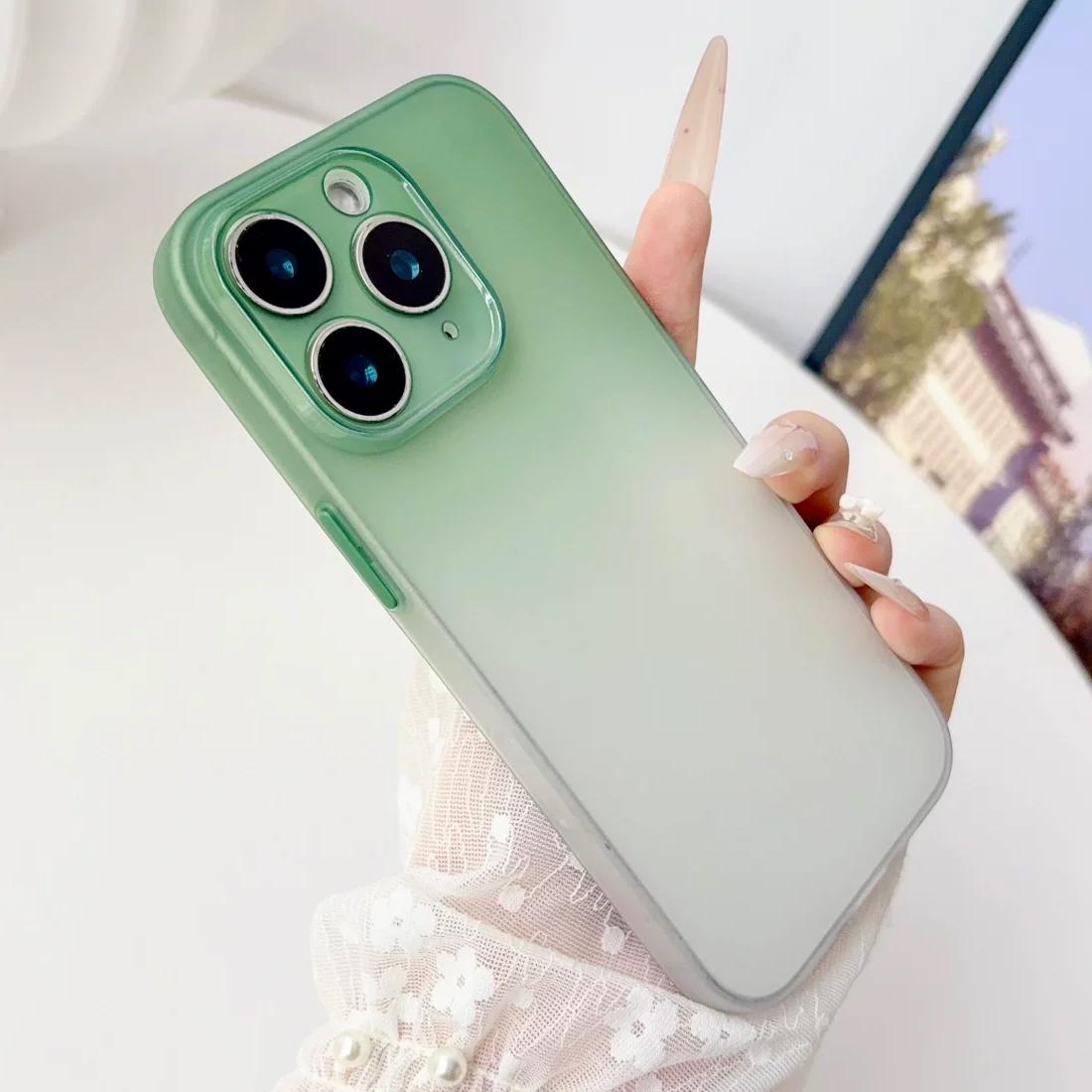 For iPhone 11 Pro Max Gradient Frosted TPU Full Coverage Phone Case(Green White) - Shopkiz.com