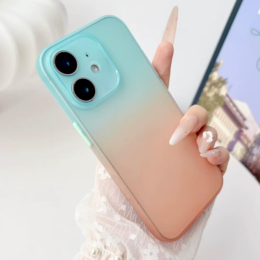 For iPhone 11 Gradient Frosted TPU Full Coverage Phone Case(Blue Orange) - Shopkiz.com