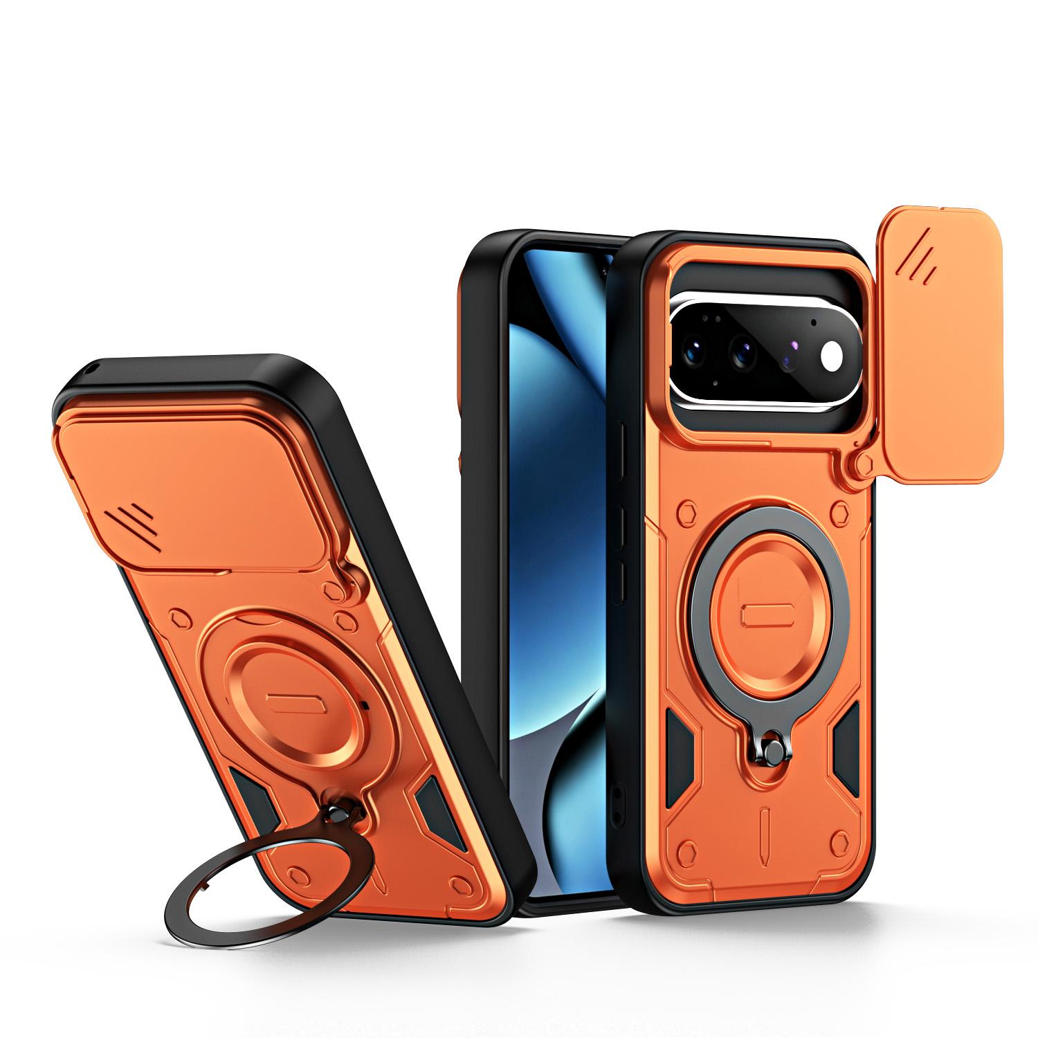 For Google Pixel 11 / 11 Pro Ring Holder Lens Slide Cover Phone Case(Orange) - Shopkiz.com