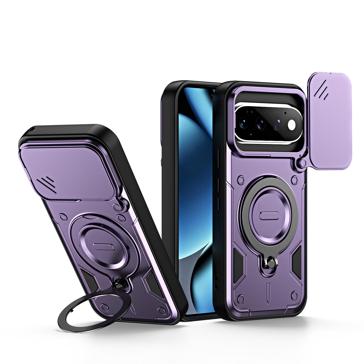 For Google Pixel 11 / 11 Pro Ring Holder Lens Slide Cover Phone Case(Purple) - Shopkiz.com