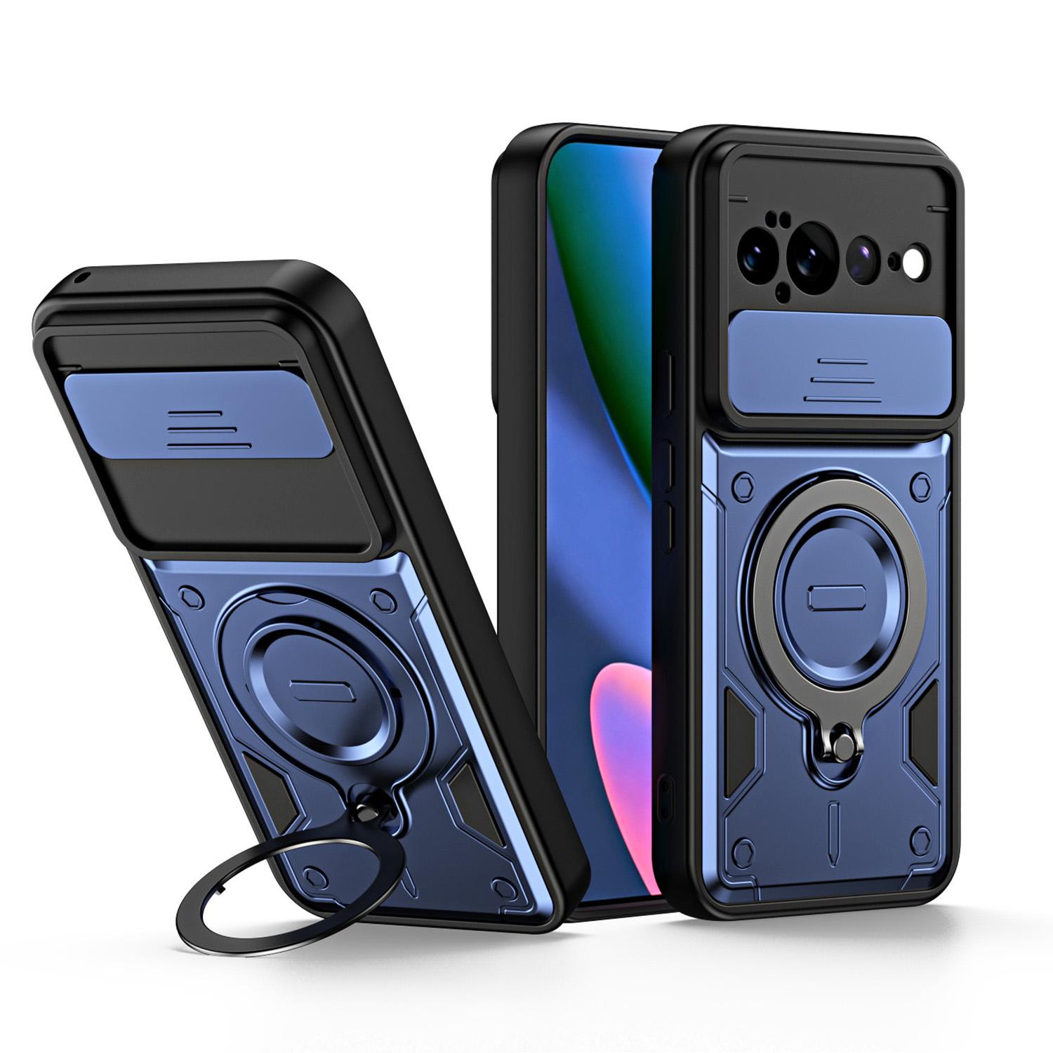 For Google Pixel 11 Pro XL Ring Holder Lens Slide Cover Phone Case(Blue) - Shopkiz.com