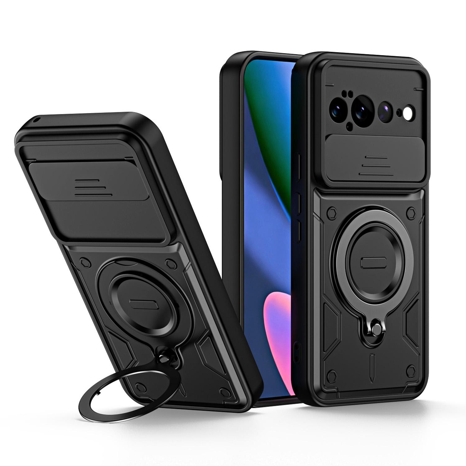 For Google Pixel 11 Pro XL Ring Holder Lens Slide Cover Phone Case(Black) - Shopkiz.com