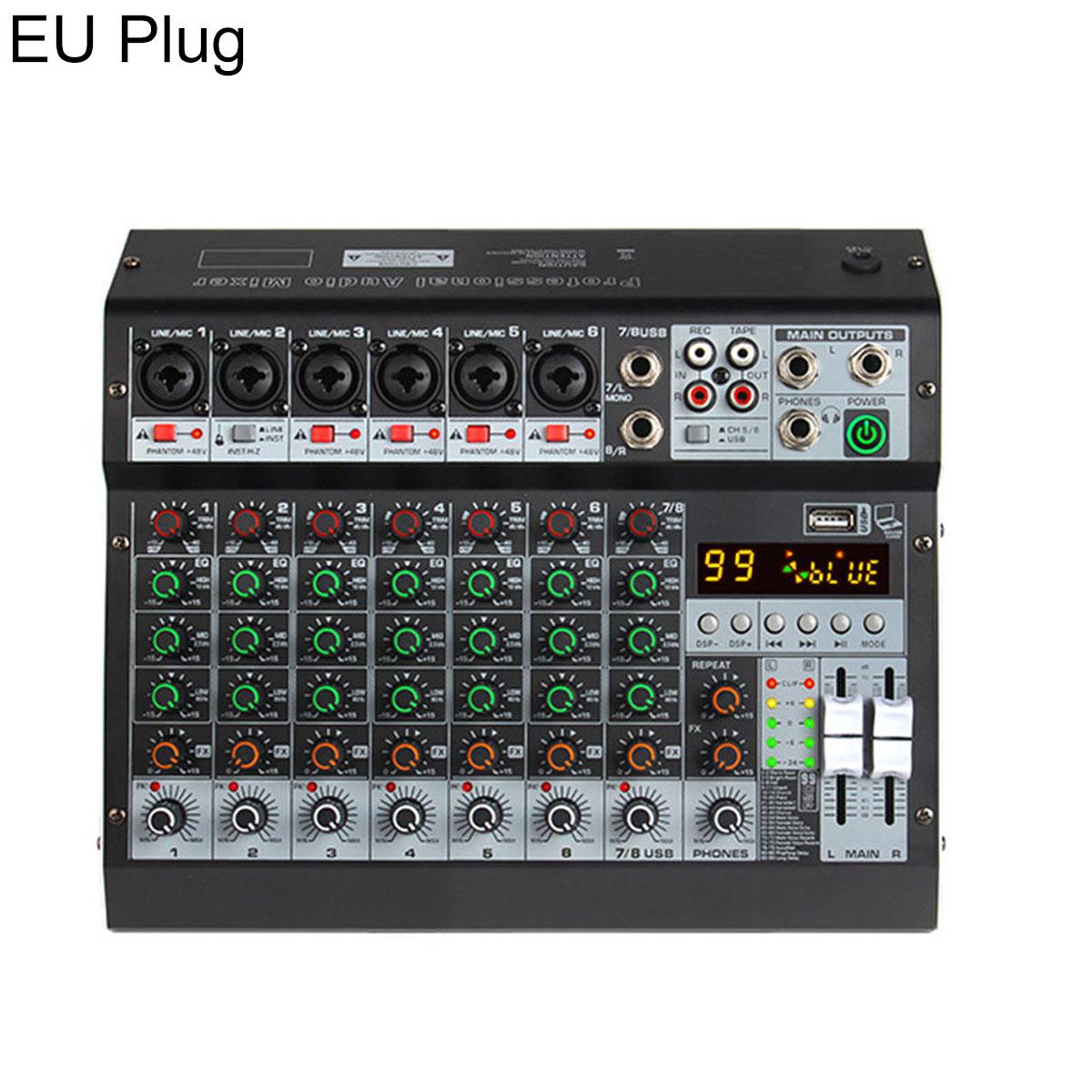 TP-8M 8-Channel Multi-function Professional Recording Mixer Bluetooth Sound Card, Plug Type:EU Plug(Black) - Shopkiz.com