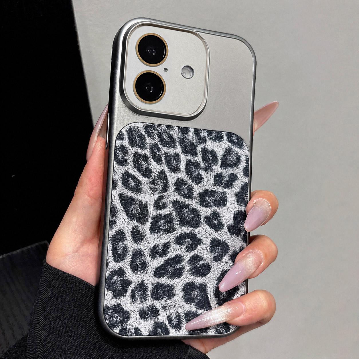 For iPhone 16 Plus Large Window Full Coverage Glitter Leopard Print Phone Case(Black) - Shopkiz.com