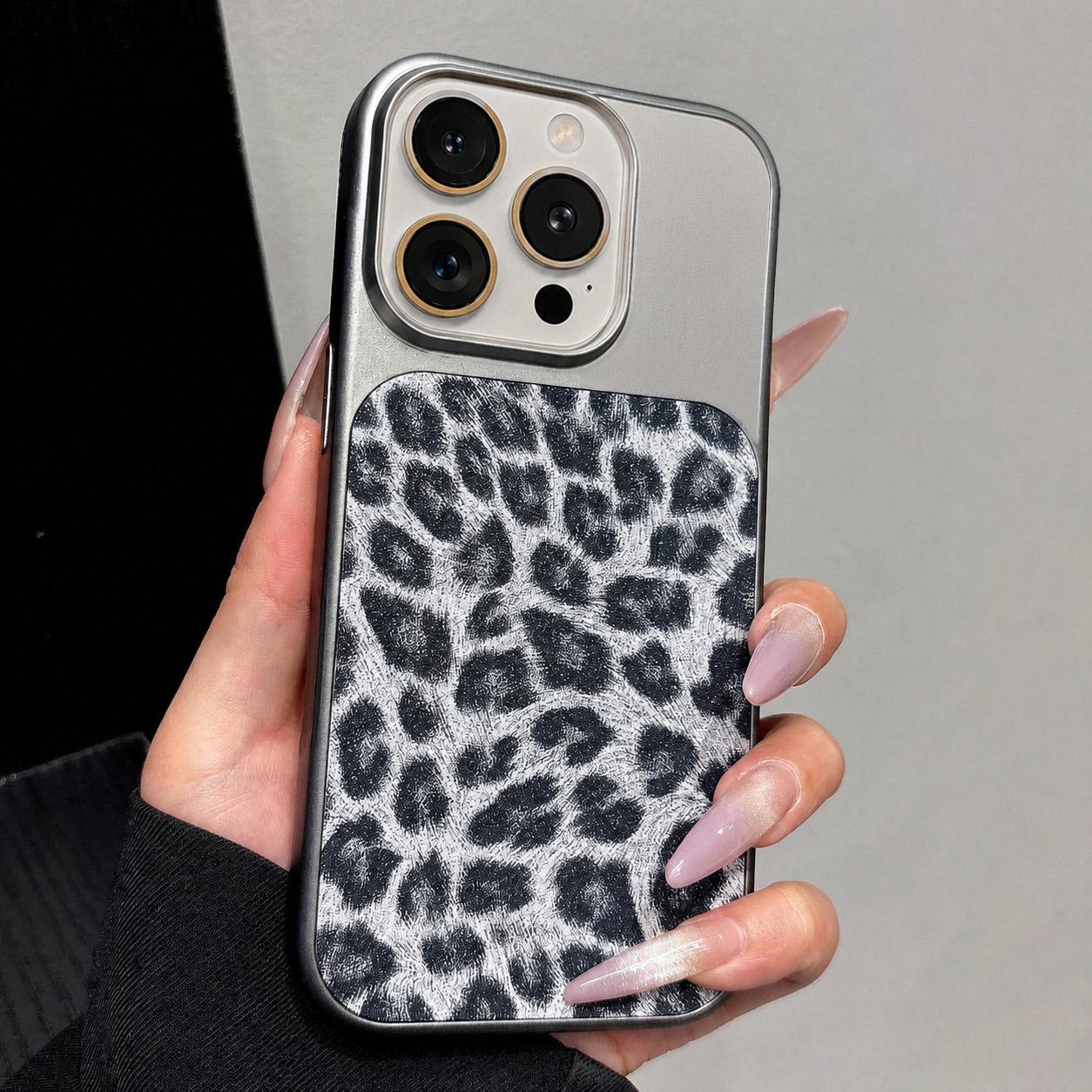 For iPhone 15 Pro Large Window Full Coverage Glitter Leopard Print Phone Case(Black) - Shopkiz.com