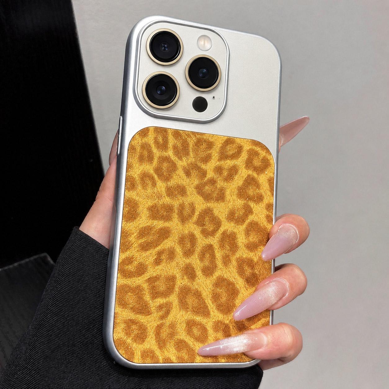 For iPhone 15 Pro Large Window Full Coverage Glitter Leopard Print Phone Case(Yellow) - Shopkiz.com