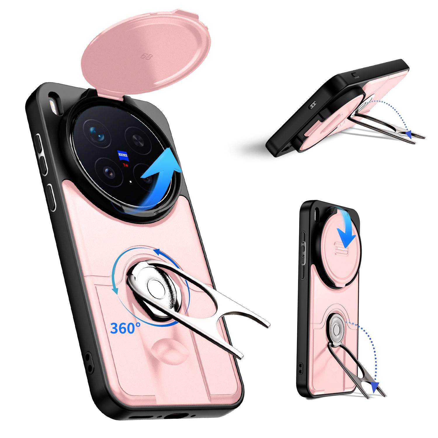 For vivo X300 Pro Sliding Camera Cover 2 in 1 Rotating Holder Air Bag Shockproof Phone Case(Pink) - Shopkiz.com
