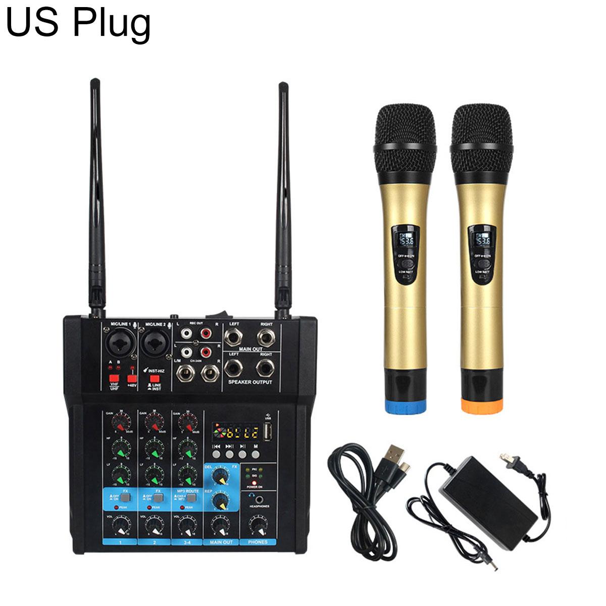 G4D 4-Channel Multi-function Professional Bluetooth Mixer with Amplifier & Microphone, Type:Standard Gold Microphone(US Plug) - Shopkiz.com